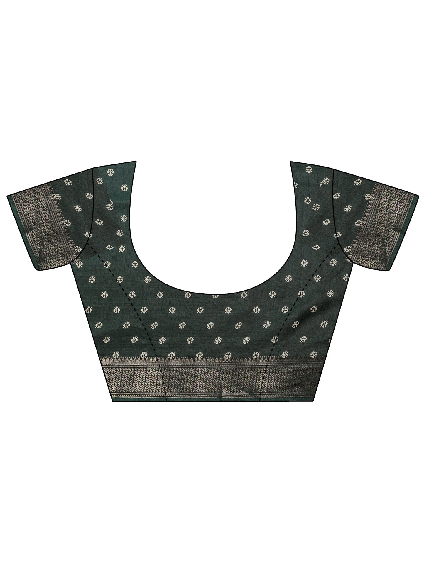 Green Printed Silk Blend Saree With Unstitched Blouse Piece