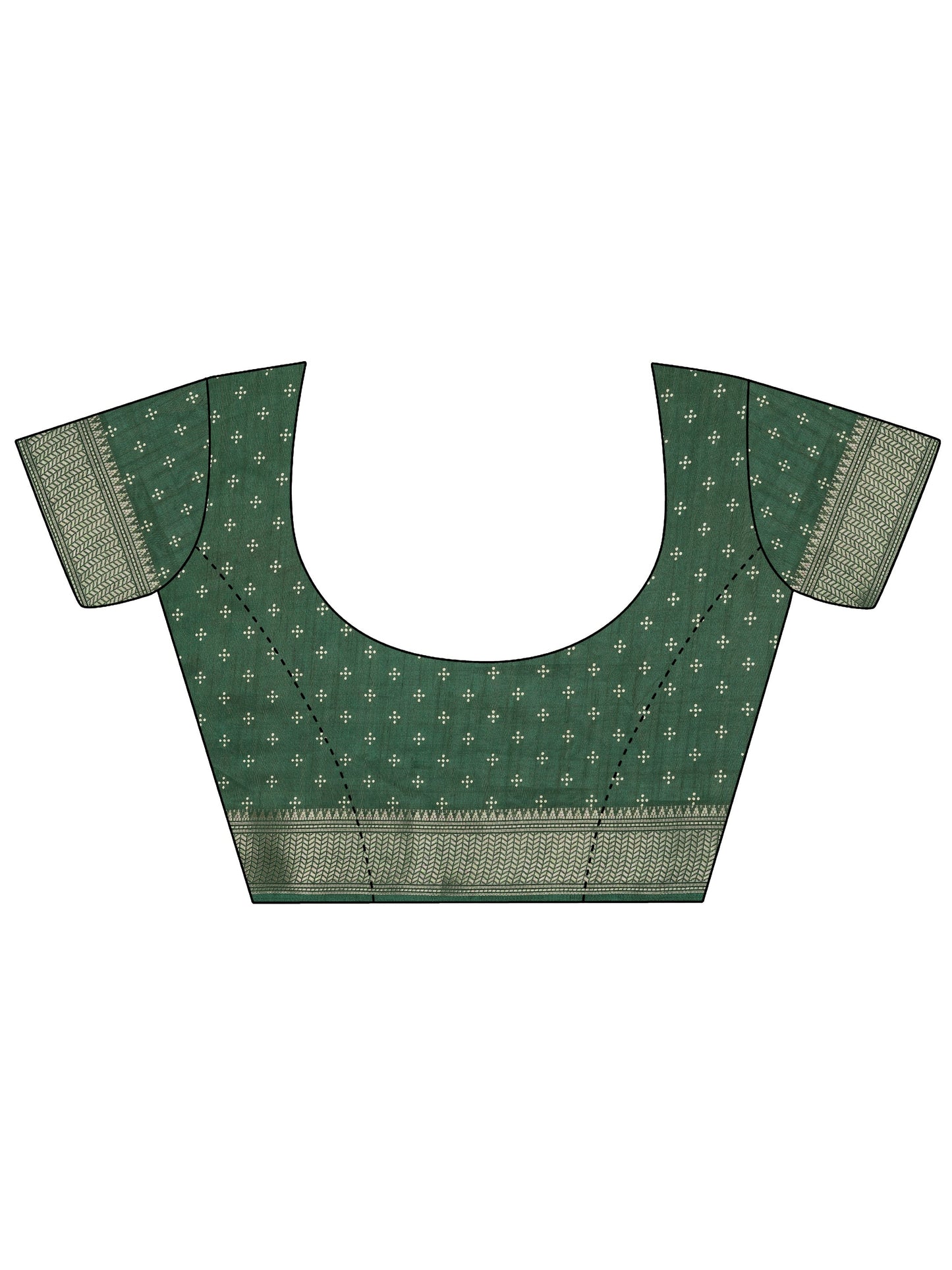 Green Printed Silk Blend Saree With Unstitched Blouse Piece