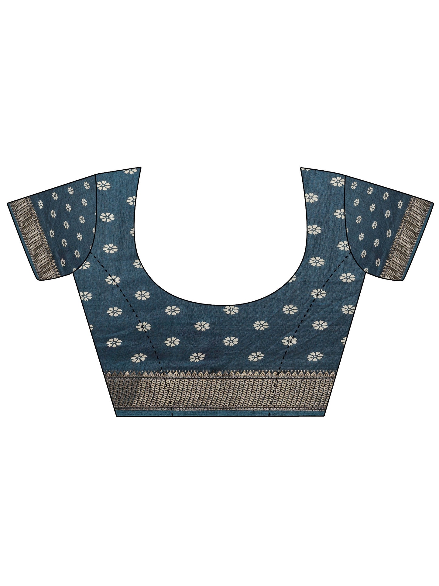 Blue Printed Silk Blend Saree With Unstitched Blouse Piece