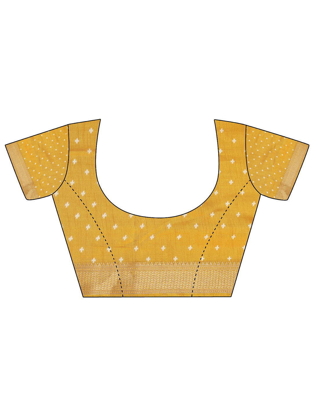 Mustard Printed Silk Blend Saree With Unstitched Blouse Piece