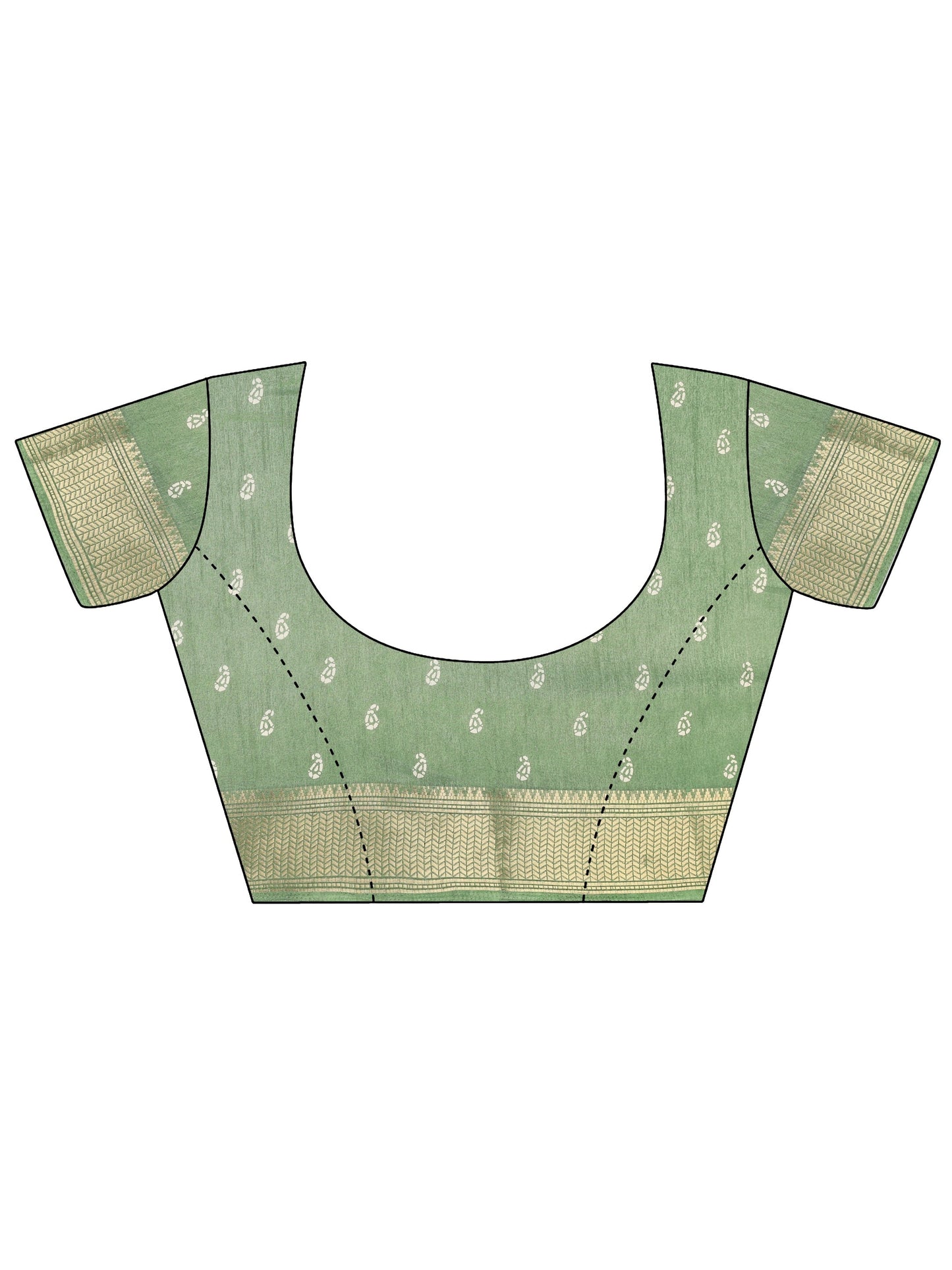 Green Printed Silk Blend Saree With Unstitched Blouse Piece