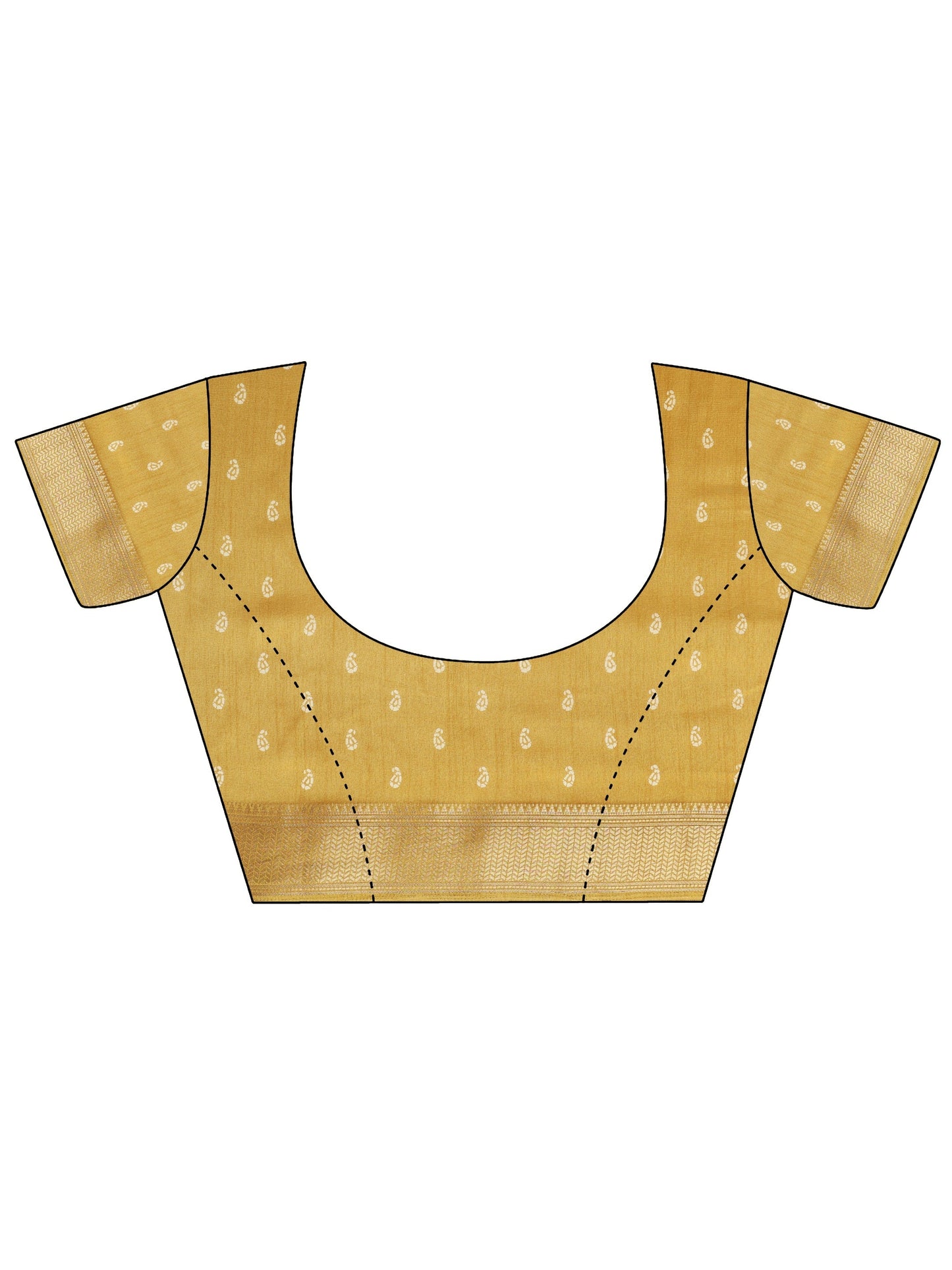 Mustard Printed Silk Blend Saree With Unstitched Blouse Piece