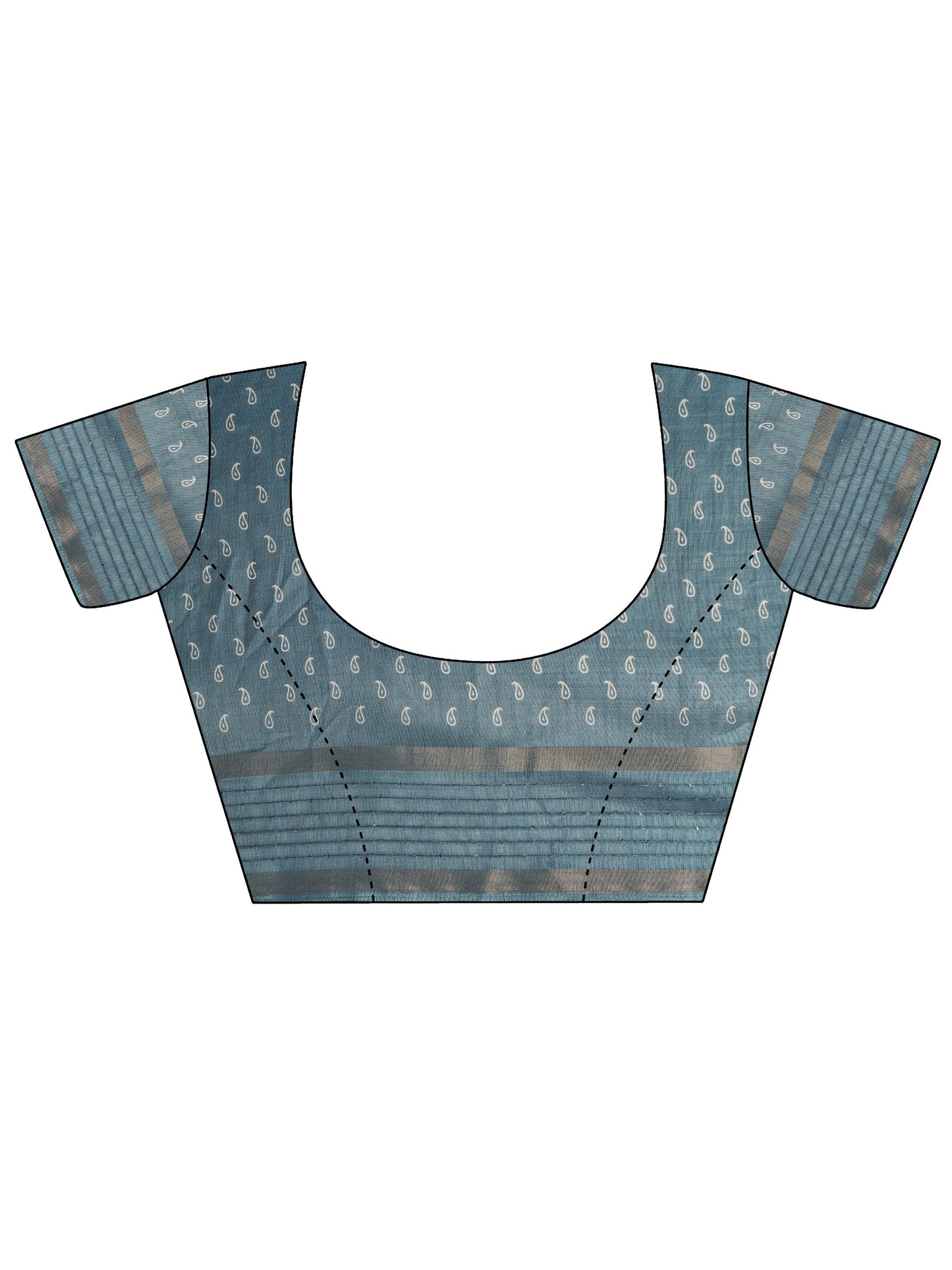 Blue Printed Silk Blend Saree With Unstitched Blouse Piece