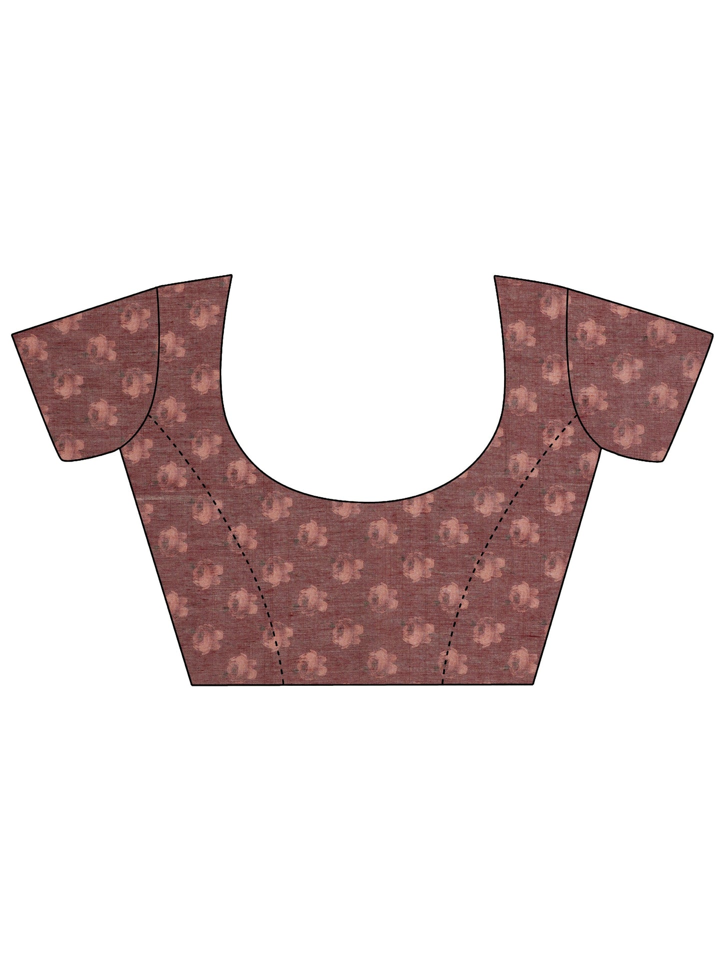 Brown Printed Silk Blend Saree With Unstitched Blouse Piece