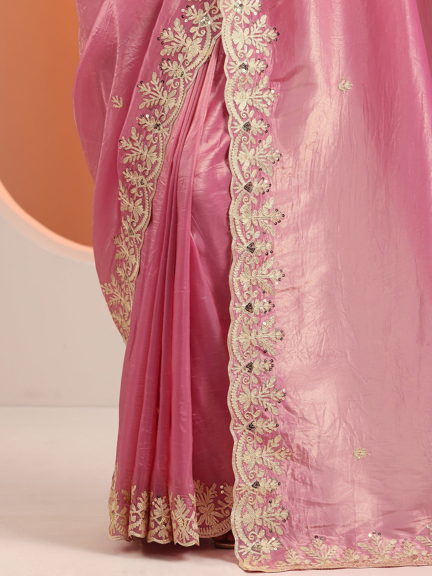 Pink Embroidered Organza Saree With Unstitched Blouse Piece