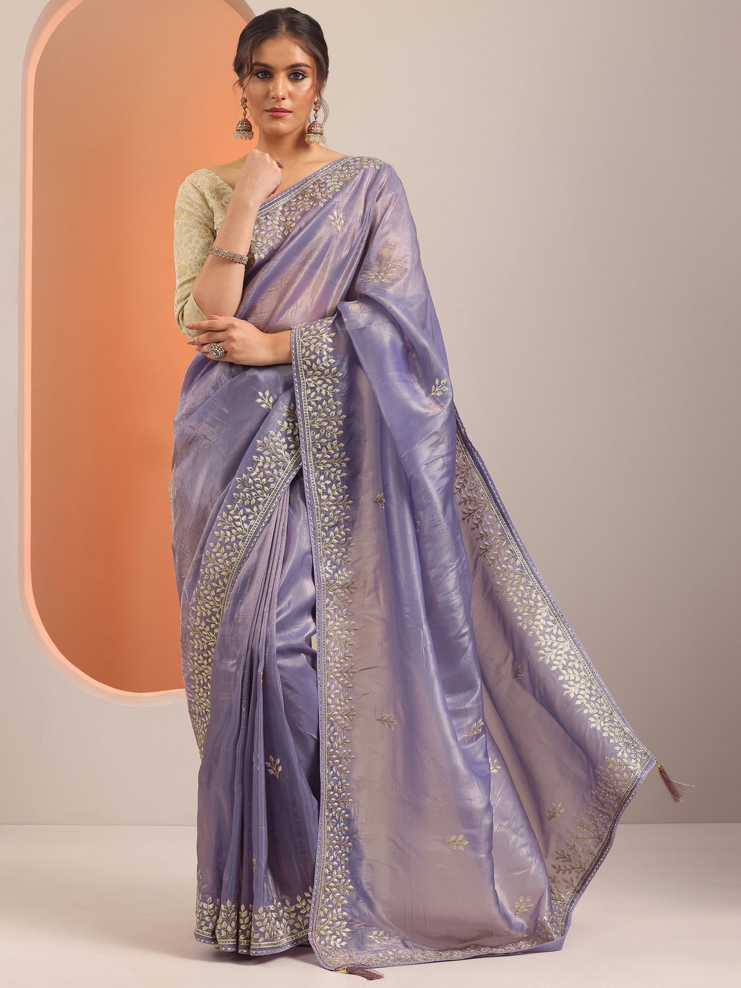 Lavender Embroidered Jimmy Choo Organza Saree With Unstitched Blouse Piece