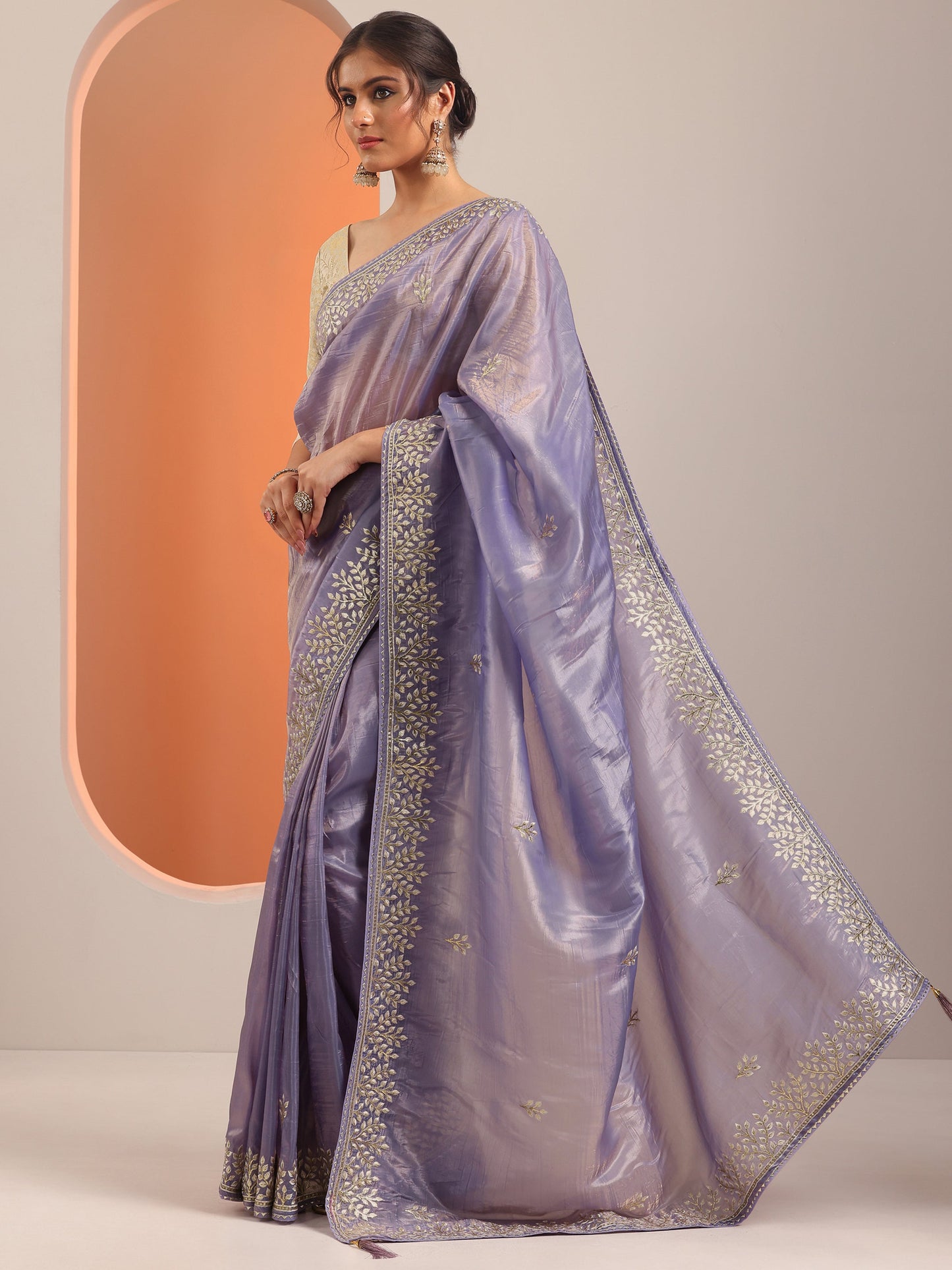 Lavender Embroidered Jimmy Choo Organza Saree With Unstitched Blouse Piece