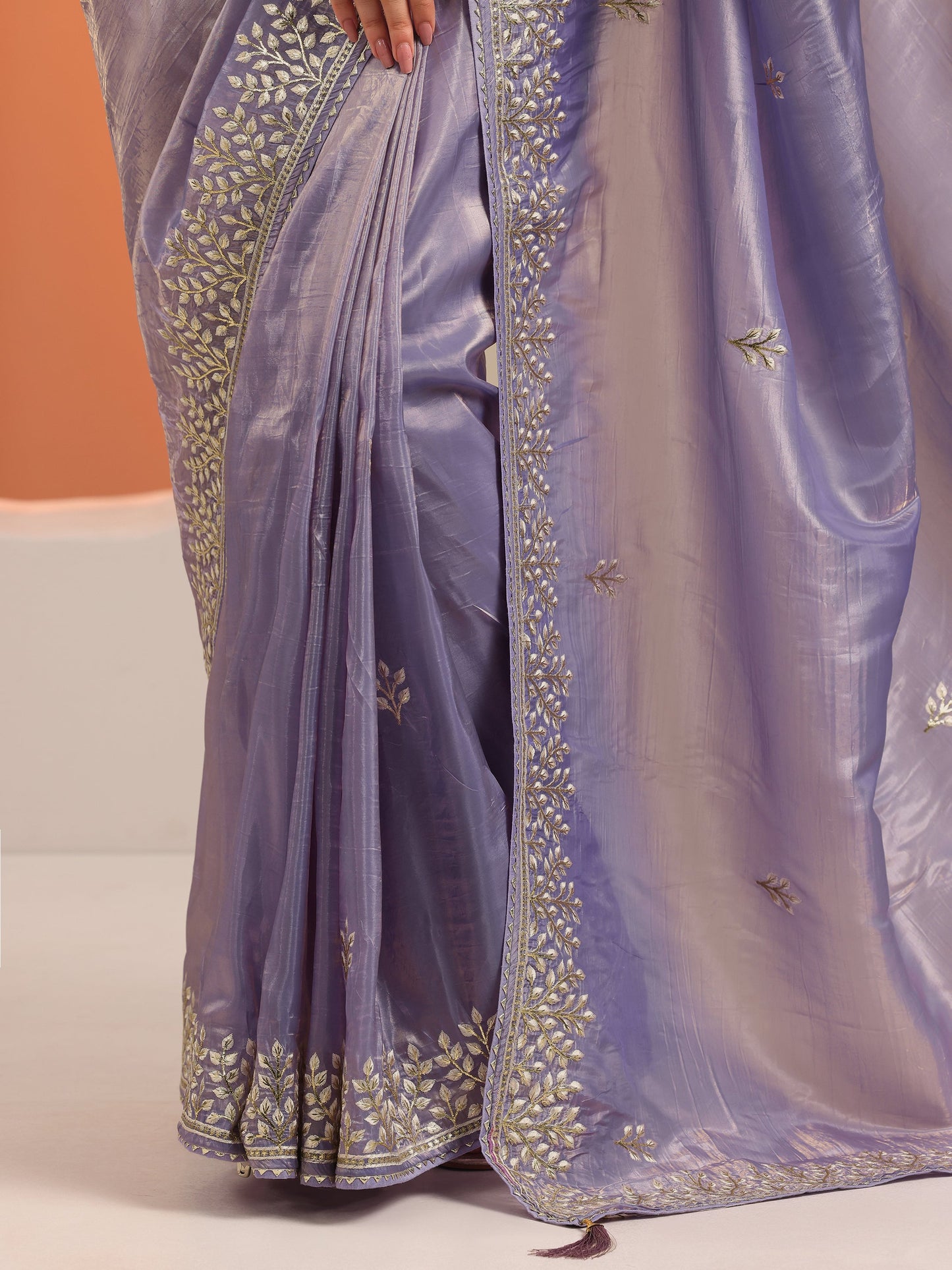 Lavender Embroidered Jimmy Choo Organza Saree With Unstitched Blouse Piece