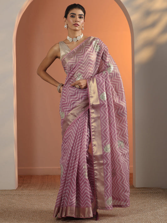 Mauve Bandhani Printed Nylon Saree With Unstitched Blouse Piece