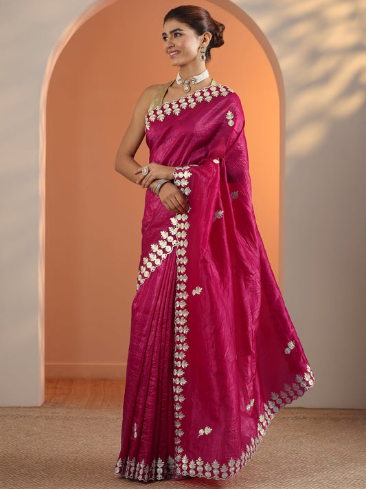Pink Embroidered Jimmy Choo Organza Saree With Unstitched Blouse Piece