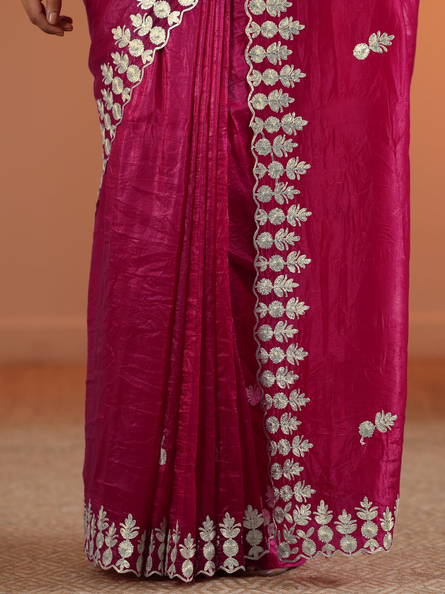 Pink Embroidered Jimmy Choo Organza Saree With Unstitched Blouse Piece