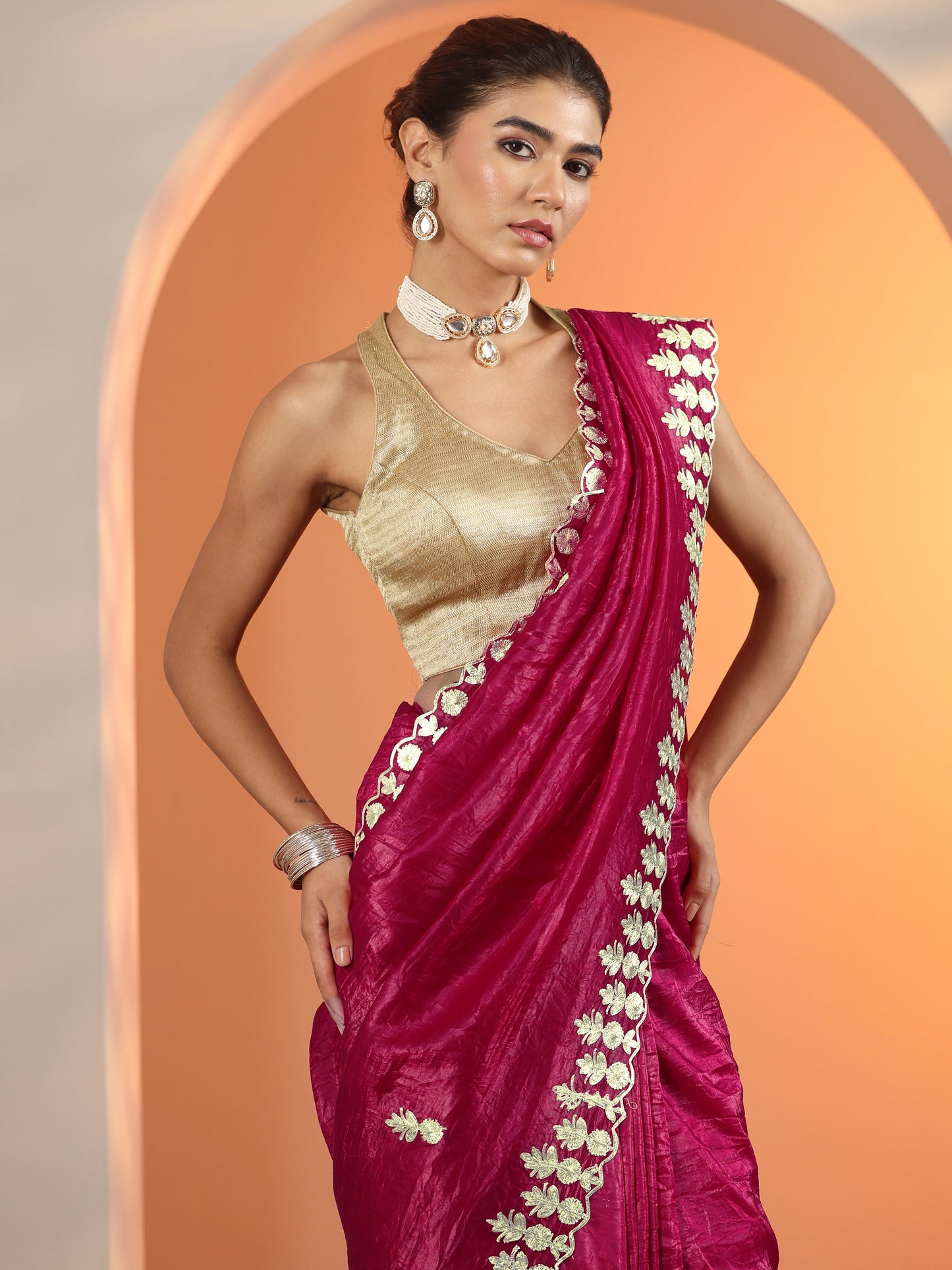 Pink Embroidered Jimmy Choo Organza Saree With Unstitched Blouse Piece