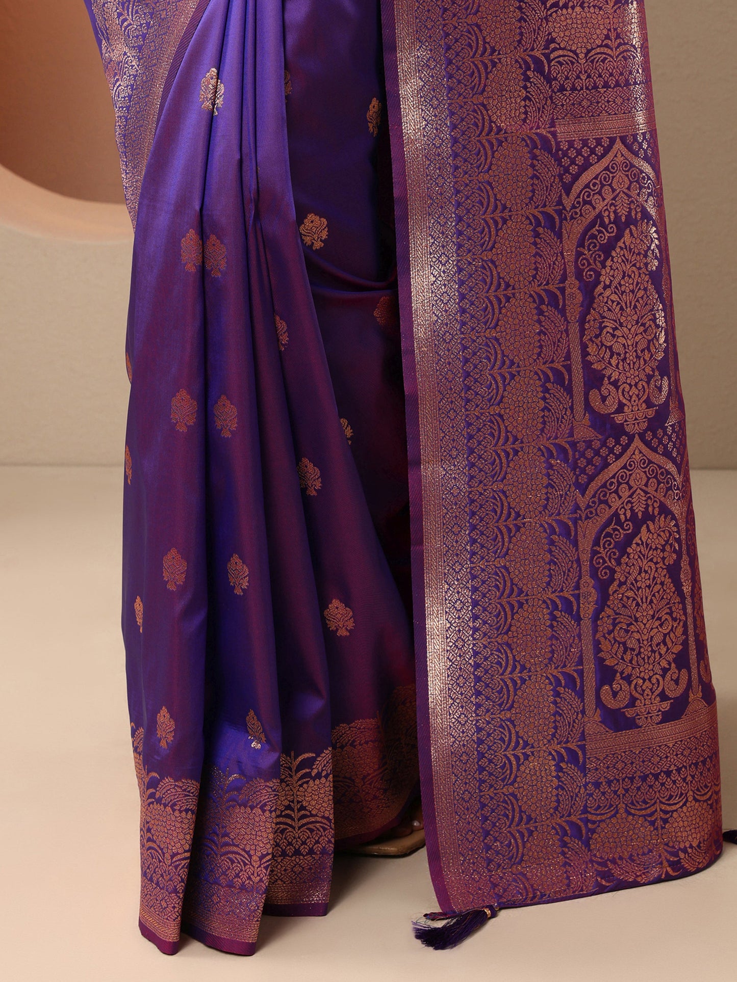 Purple Woven Design Banarasi Silk Blend Saree With Unstitched Blouse Piece