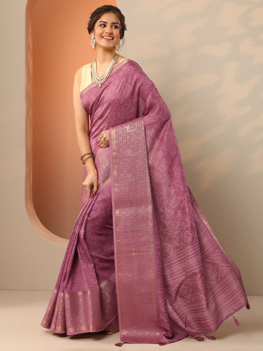 Mauve Printed Georgette Saree With Unstitched Blouse Piece