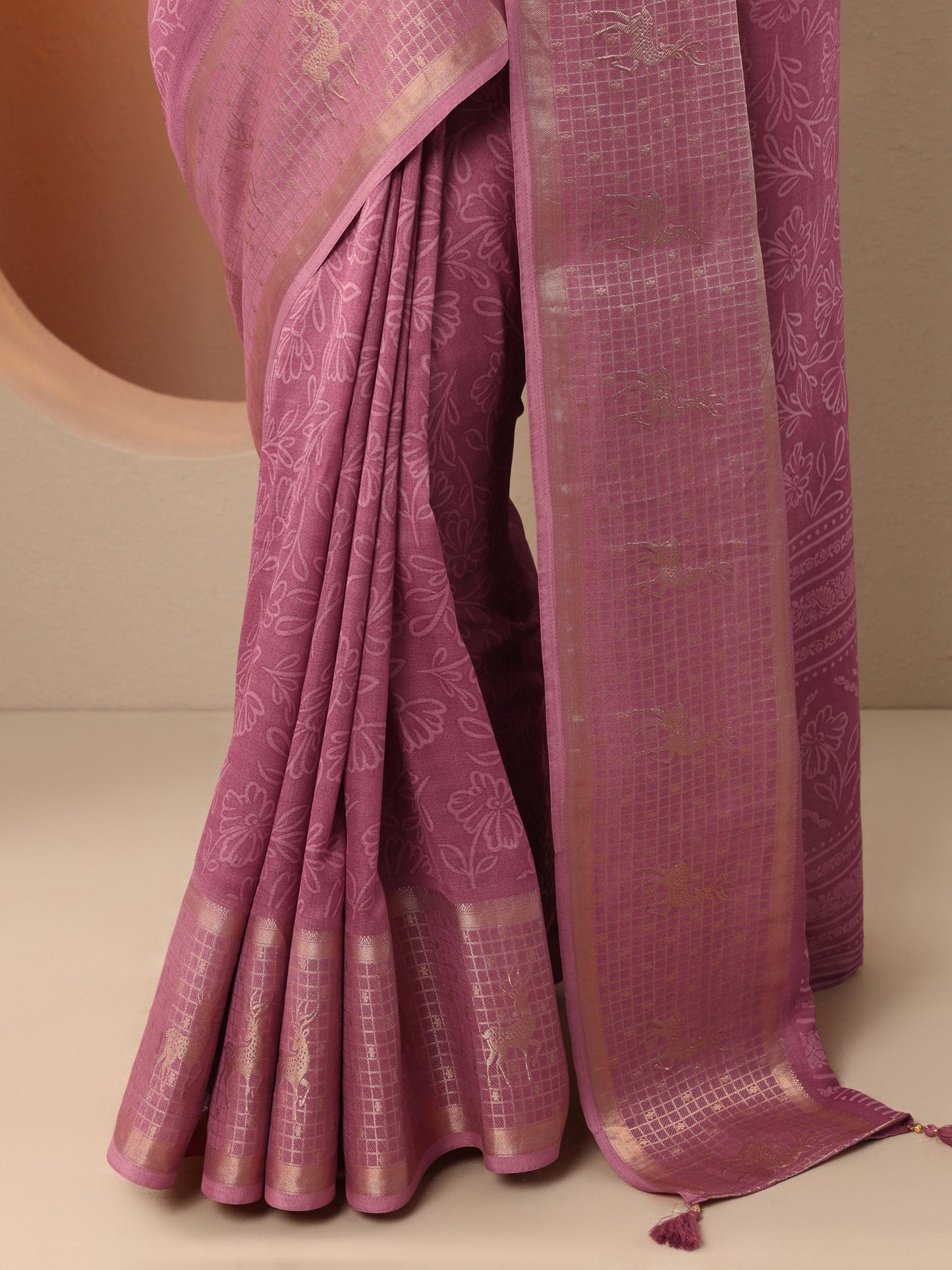 Mauve Printed Georgette Saree With Unstitched Blouse Piece