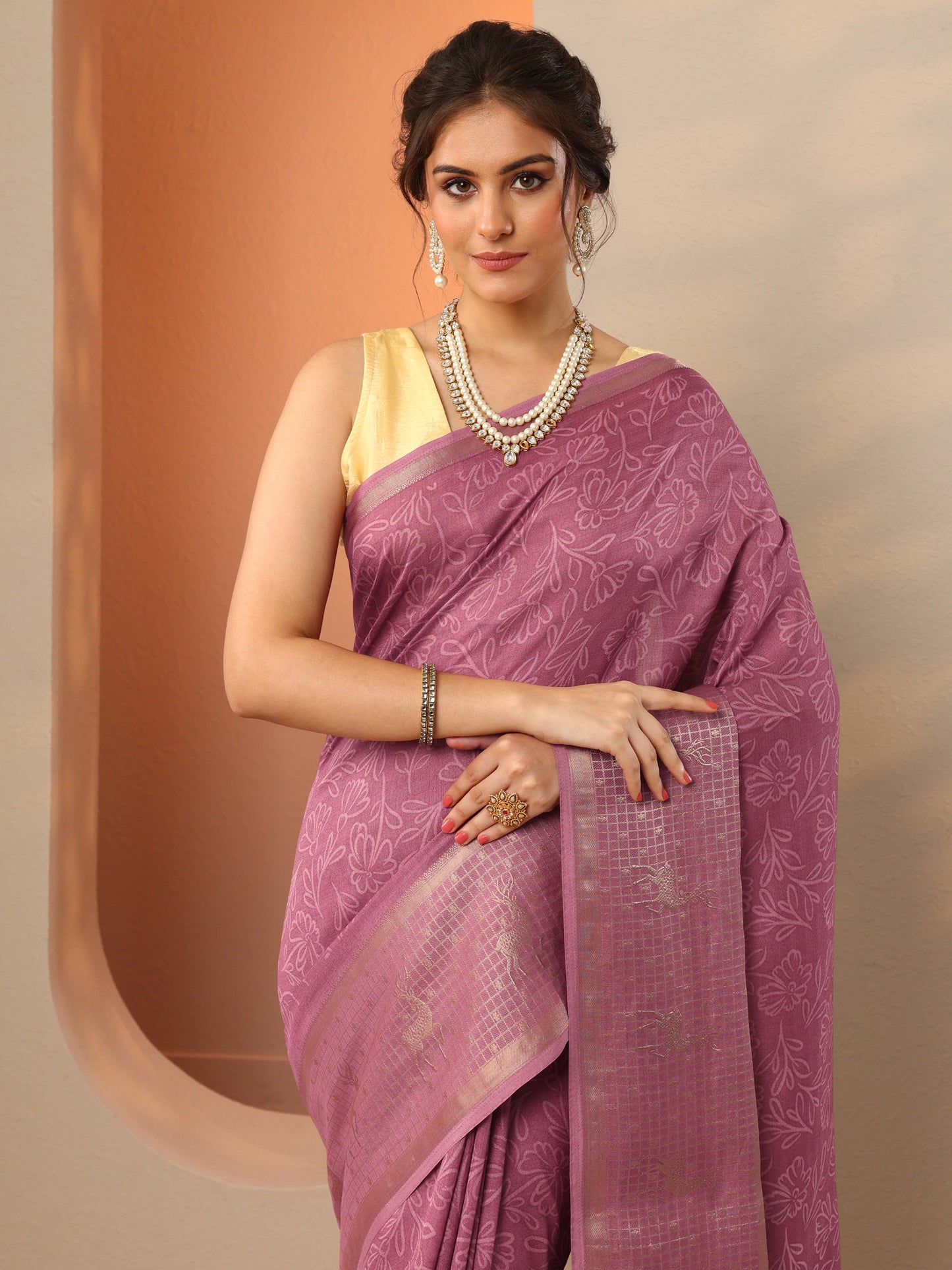 Mauve Printed Georgette Saree With Unstitched Blouse Piece
