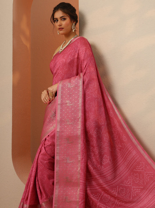 Peach Printed Georgette Saree With Unstitched Blouse Piece
