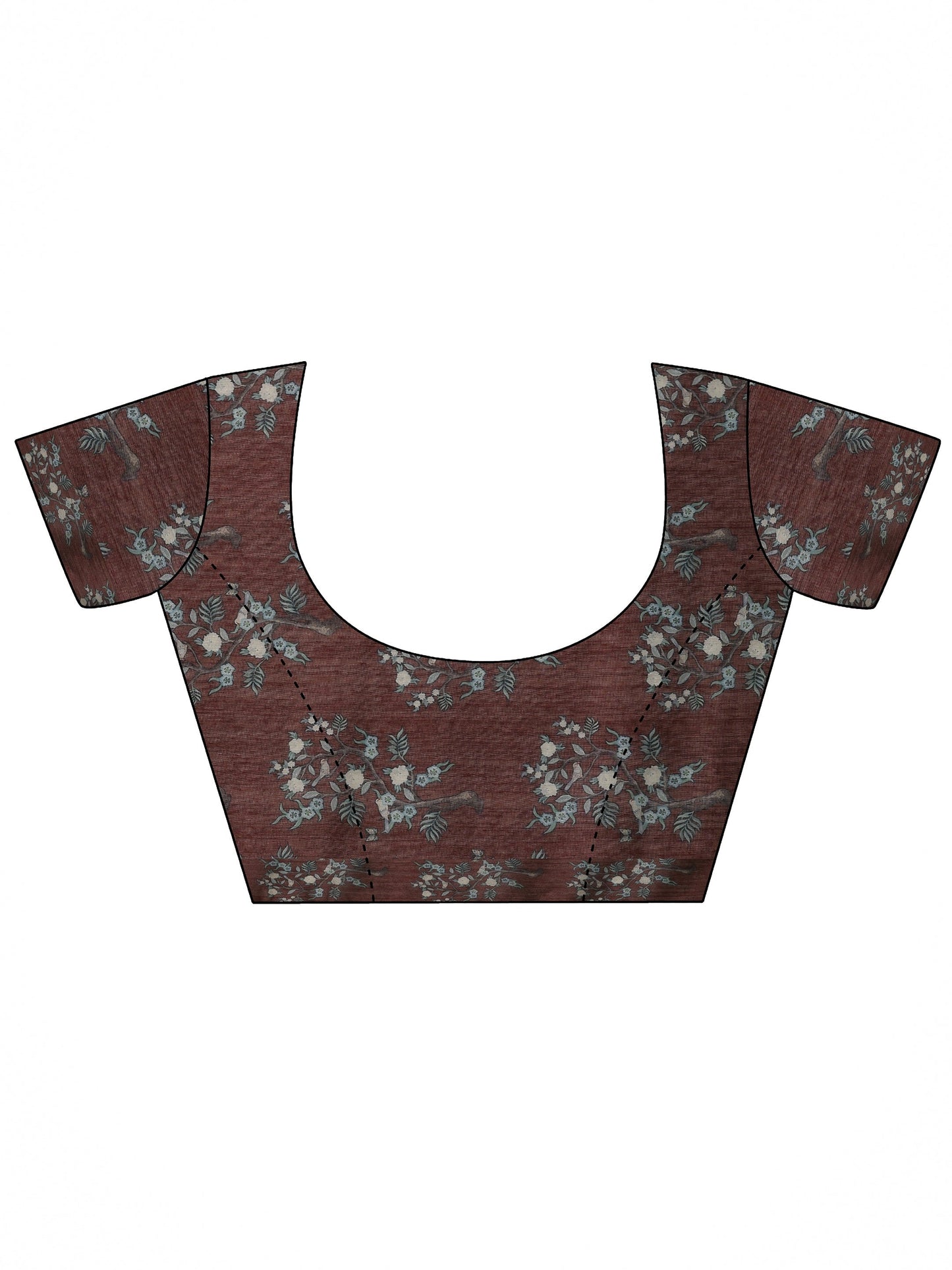 Brown Printed Silk Blend Saree With Unstitched Blouse Piece