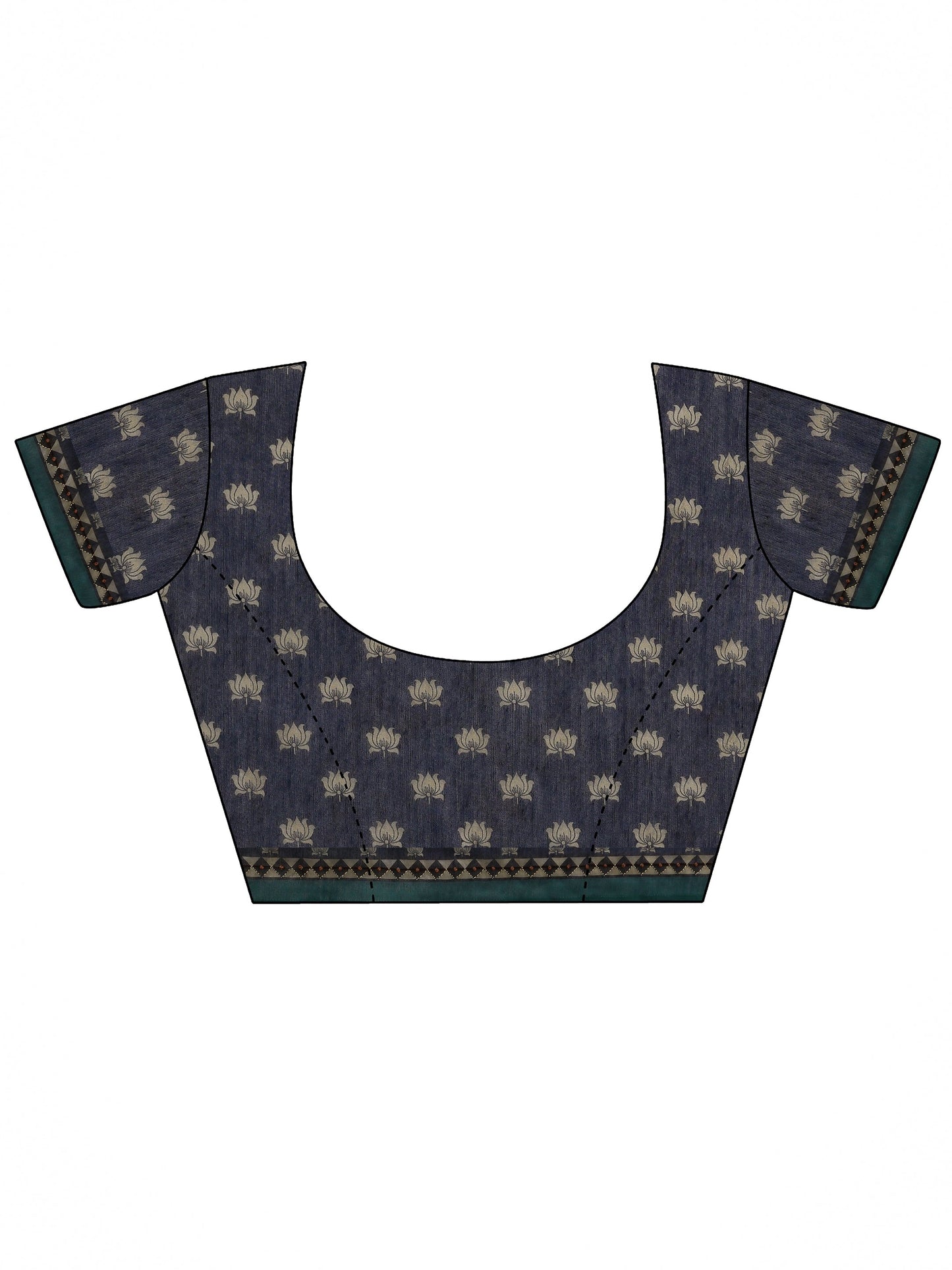 Navy Blue Pochampally Printed Silk Blend Saree With Unstitched Blouse Piece