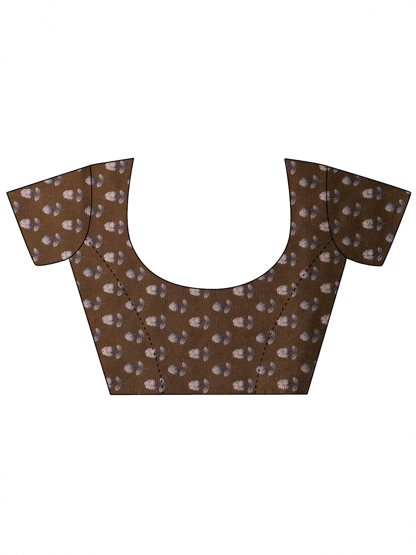 Brown Printed Silk Blend Saree With Unstitched Blouse Piece