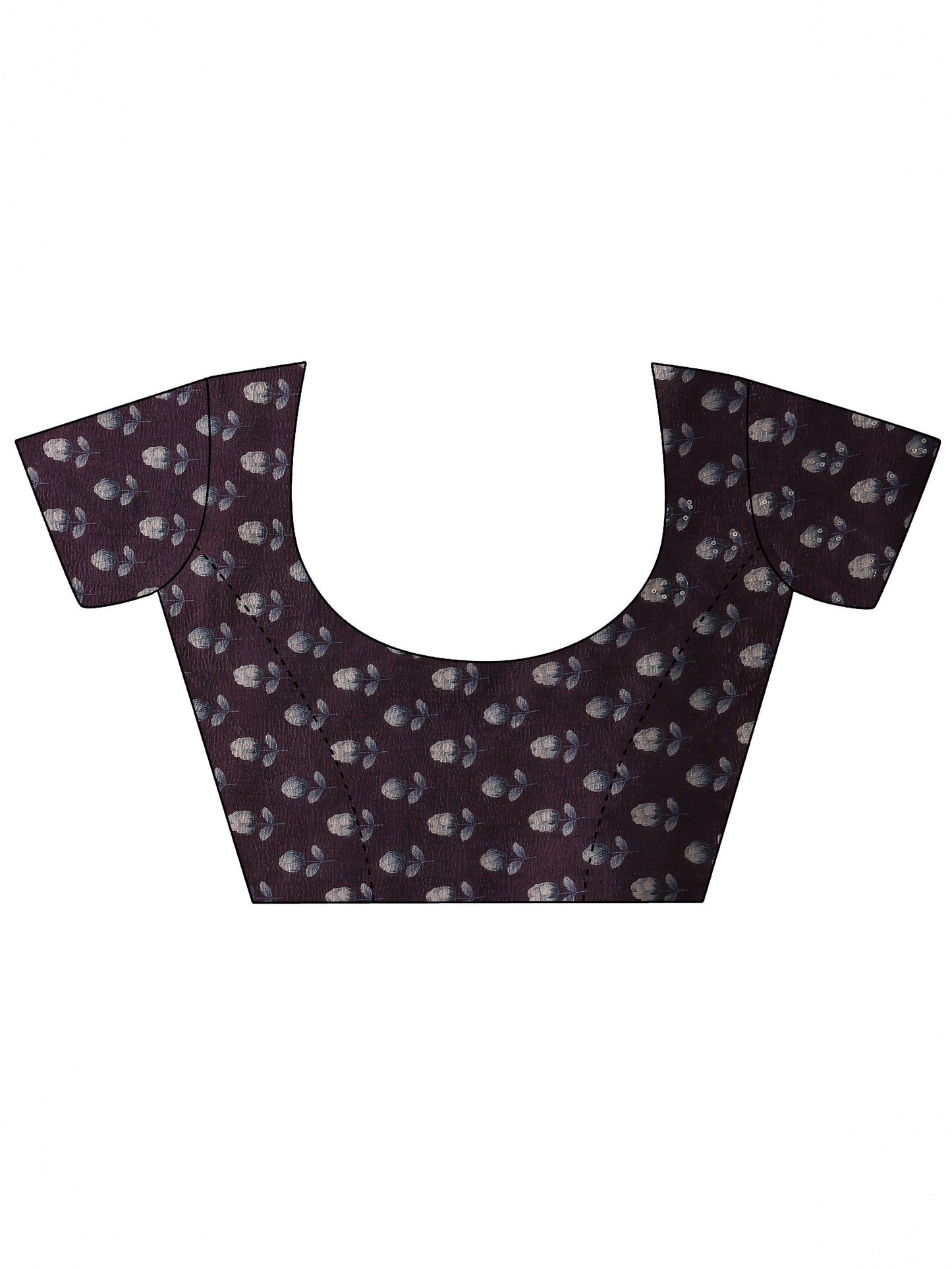 Burgundy Printed Silk Blend Saree With Unstitched Blouse Piece