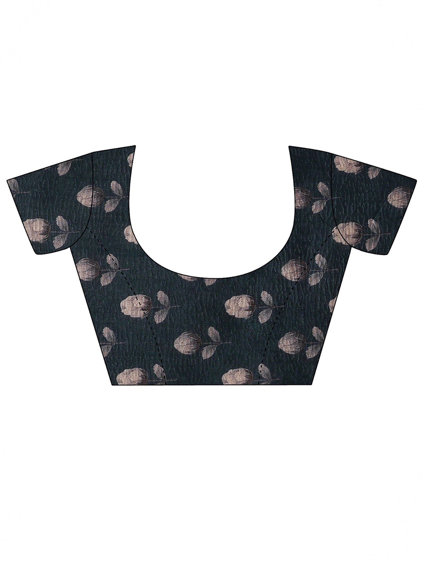 Teal Printed Silk Blend Saree With Unstitched Blouse Piece