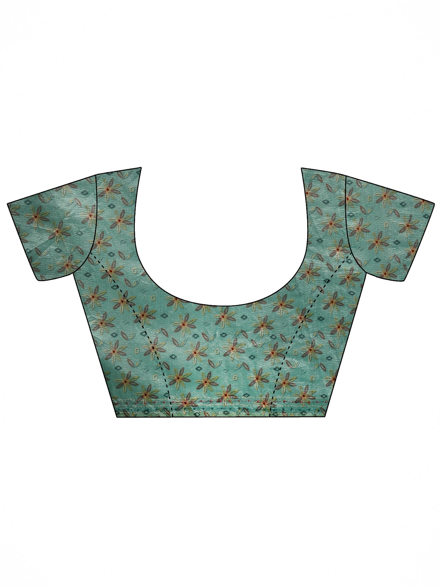 Sea Green Printed Silk Blend Saree With Unstitched Blouse Piece