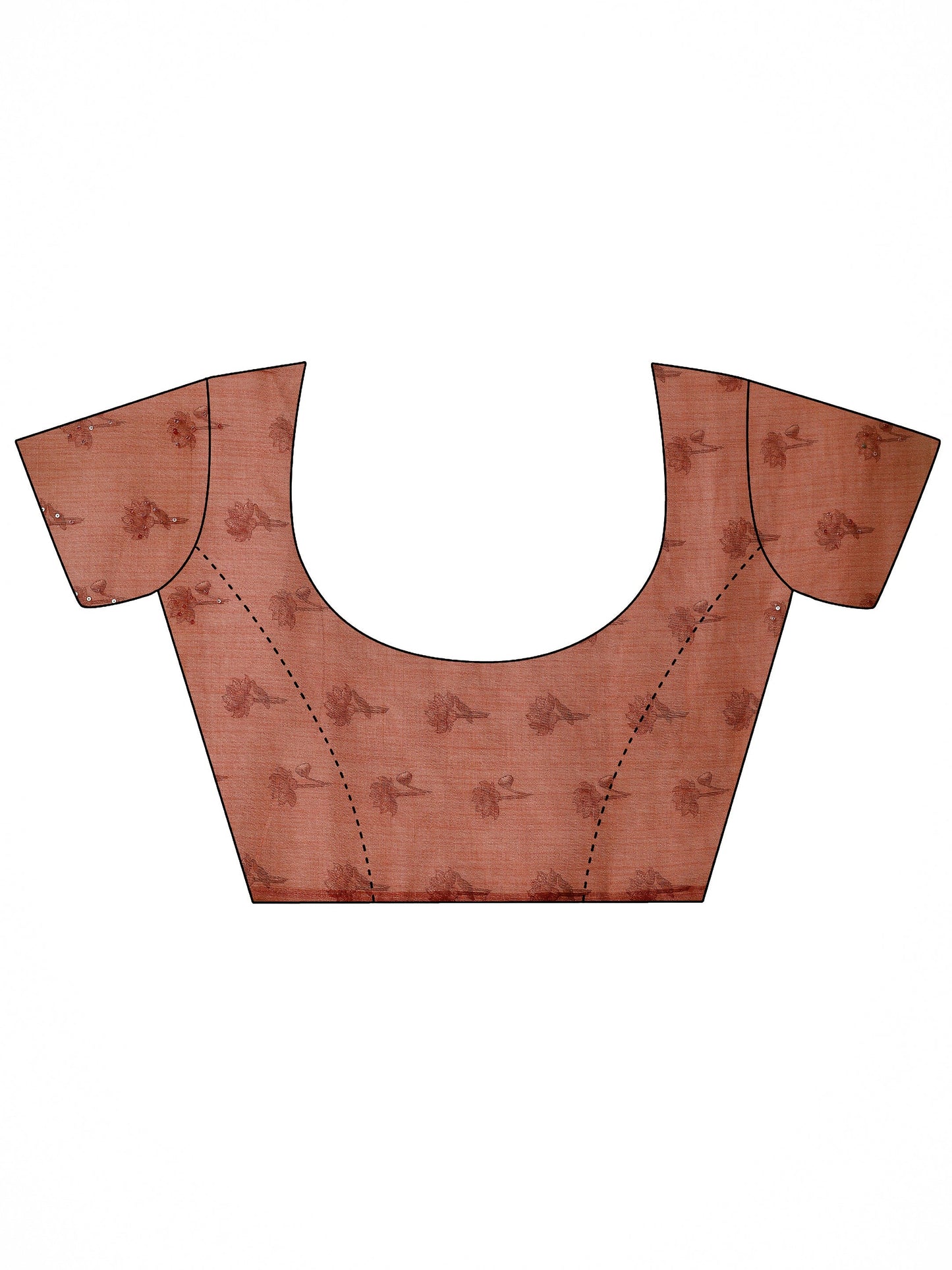 Peach Printed Silk Blend Saree With Unstitched Blouse Piece