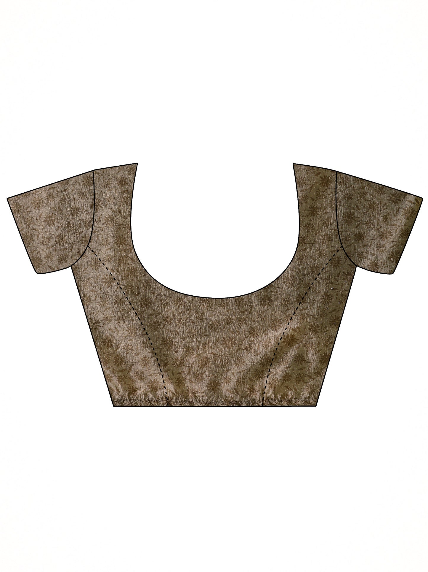 Beige Printed Silk Blend Saree With Unstitched Blouse Piece