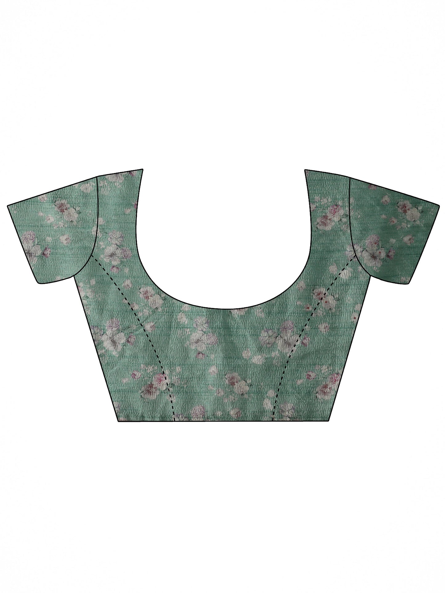 Sea Green Printed Silk Blend Saree With Unstitched Blouse Piece