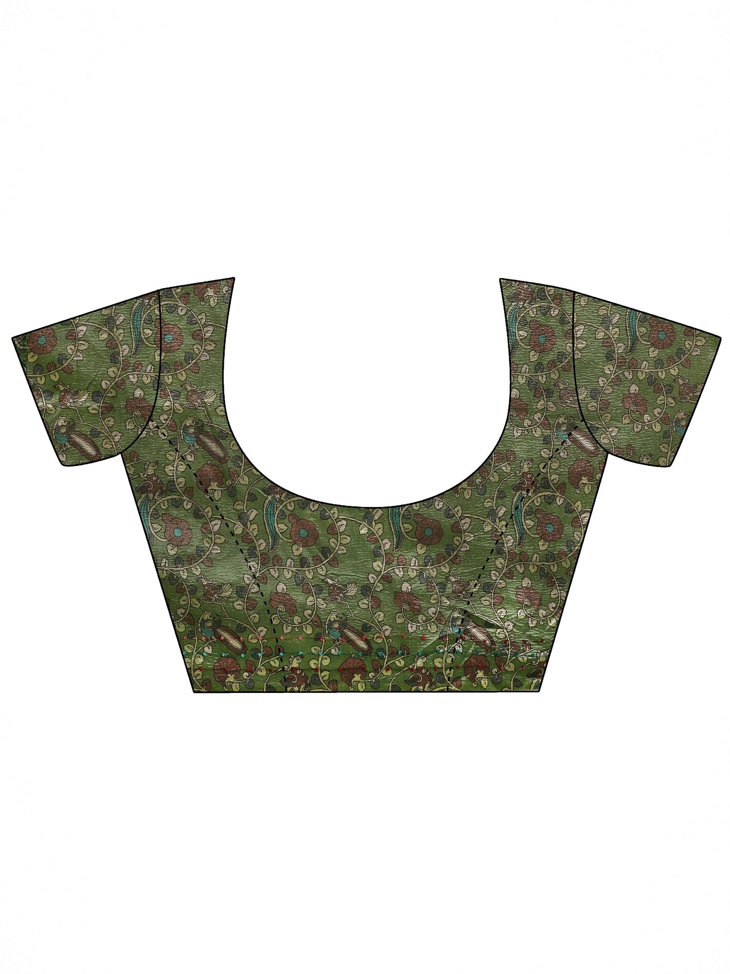 Beige Printed Silk Blend Saree With Unstitched Blouse Piece