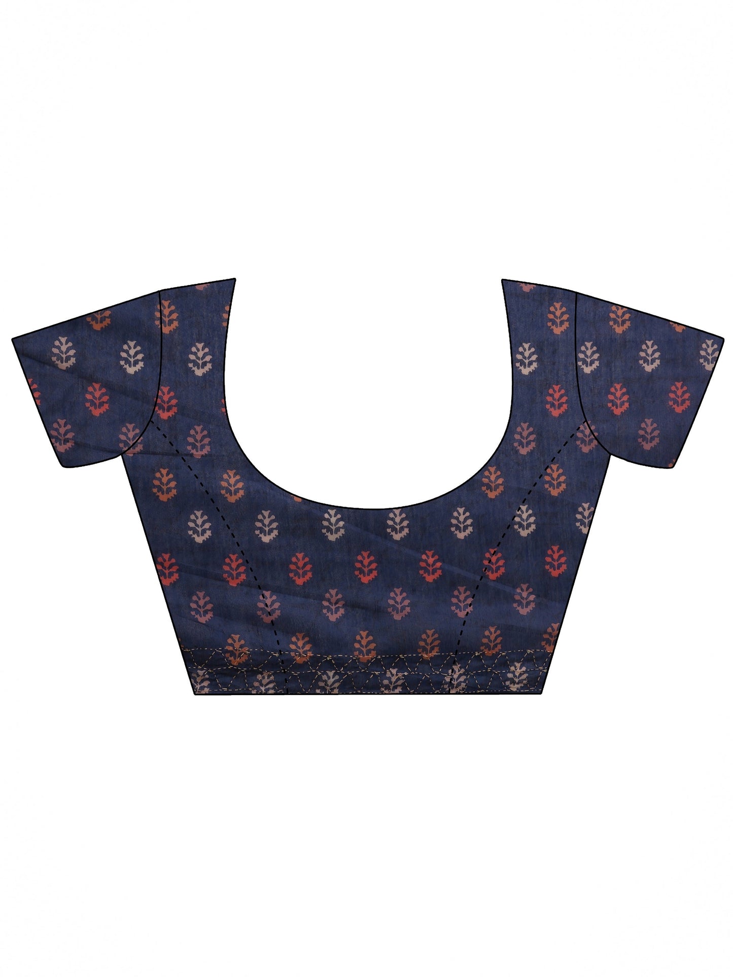 Navy Blue Printed Silk Blend Saree With Unstitched Blouse Piece