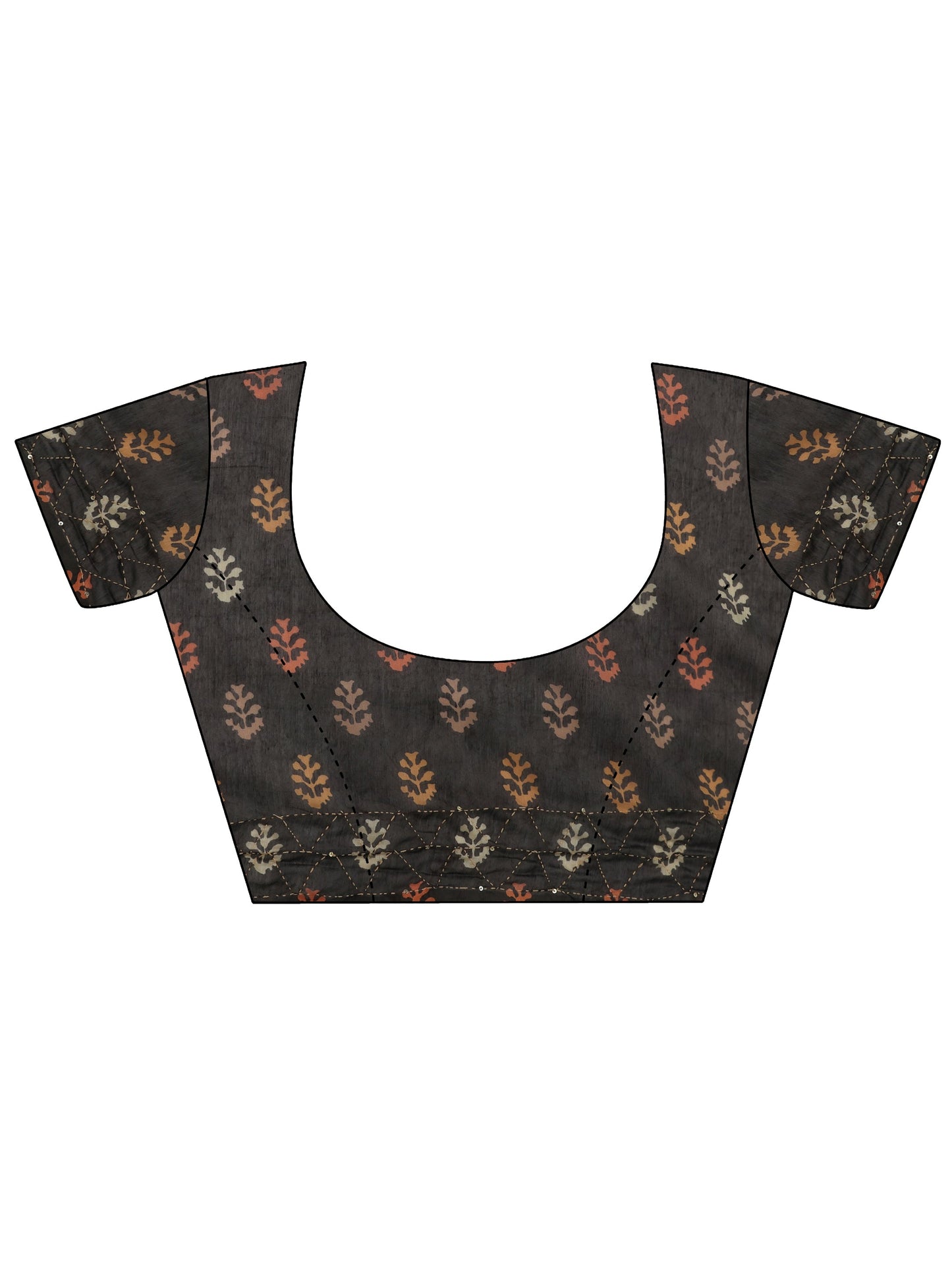 Black Printed Silk Blend Saree With Unstitched Blouse Piece