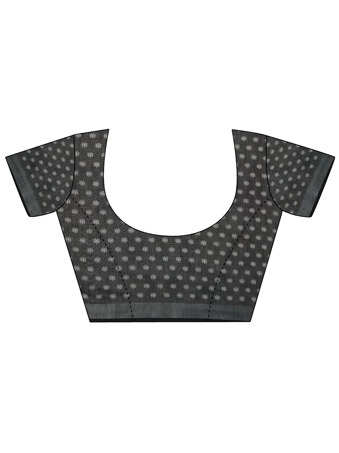 Black Printed Cotton Blend Saree With Unstitched Blouse Piece