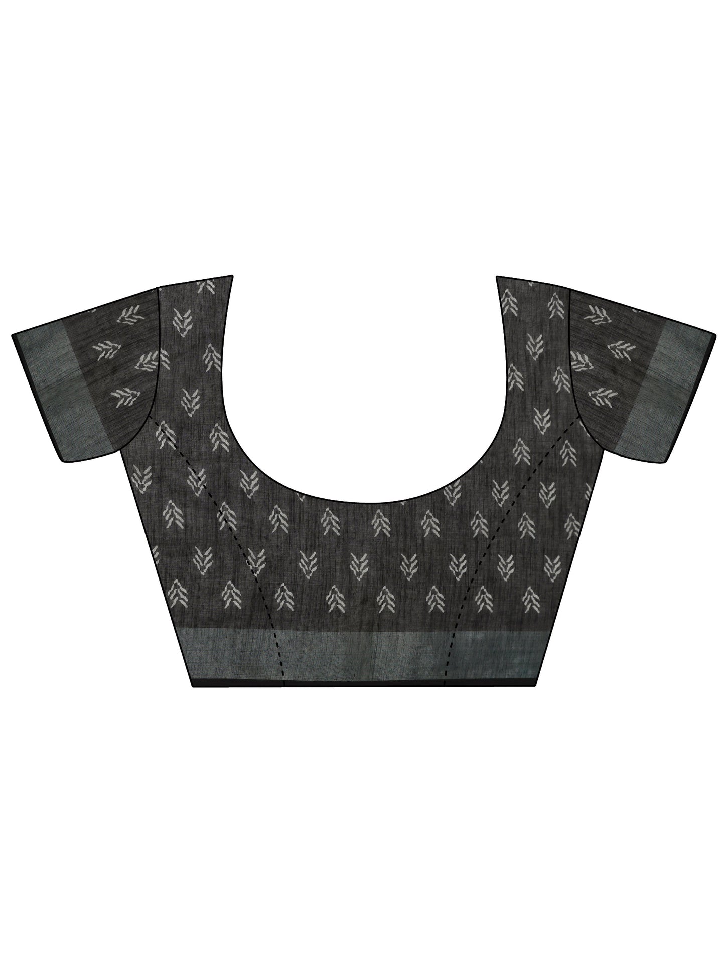 Black Printed Cotton Blend Saree With Unstitched Blouse Piece