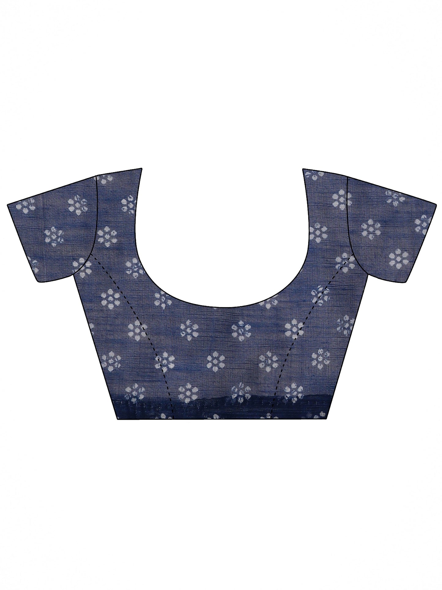 Blue Printed Cotton Blend Saree With Unstitched Blouse Piece