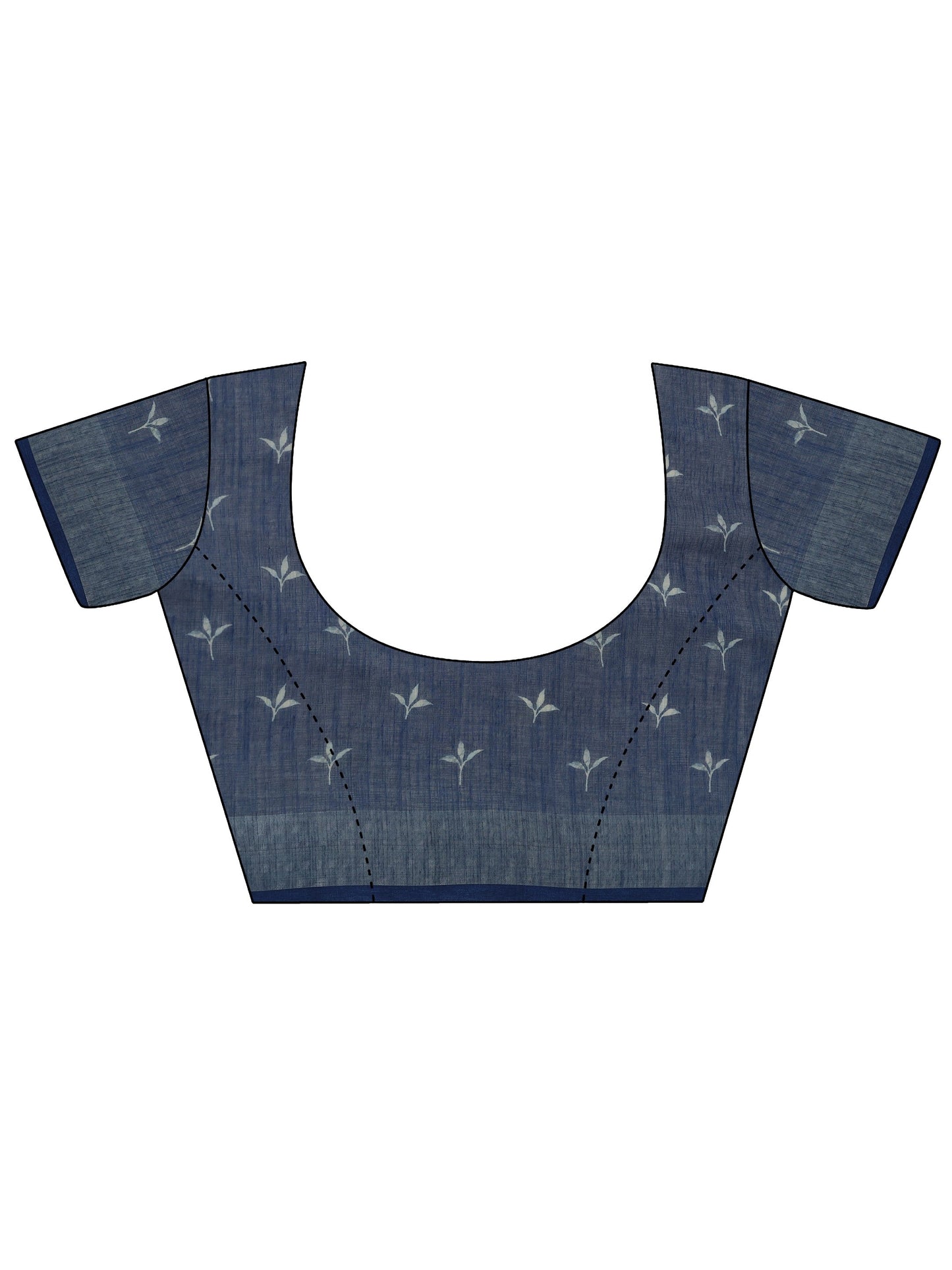 Blue Printed Cotton Blend Saree With Unstitched Blouse Piece