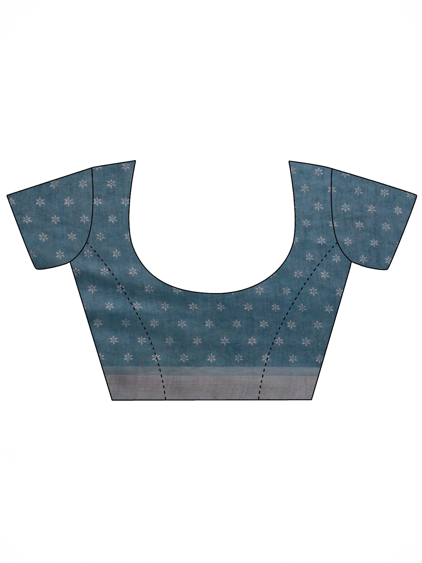 Blue Printed Cotton Blend Saree With Unstitched Blouse Piece