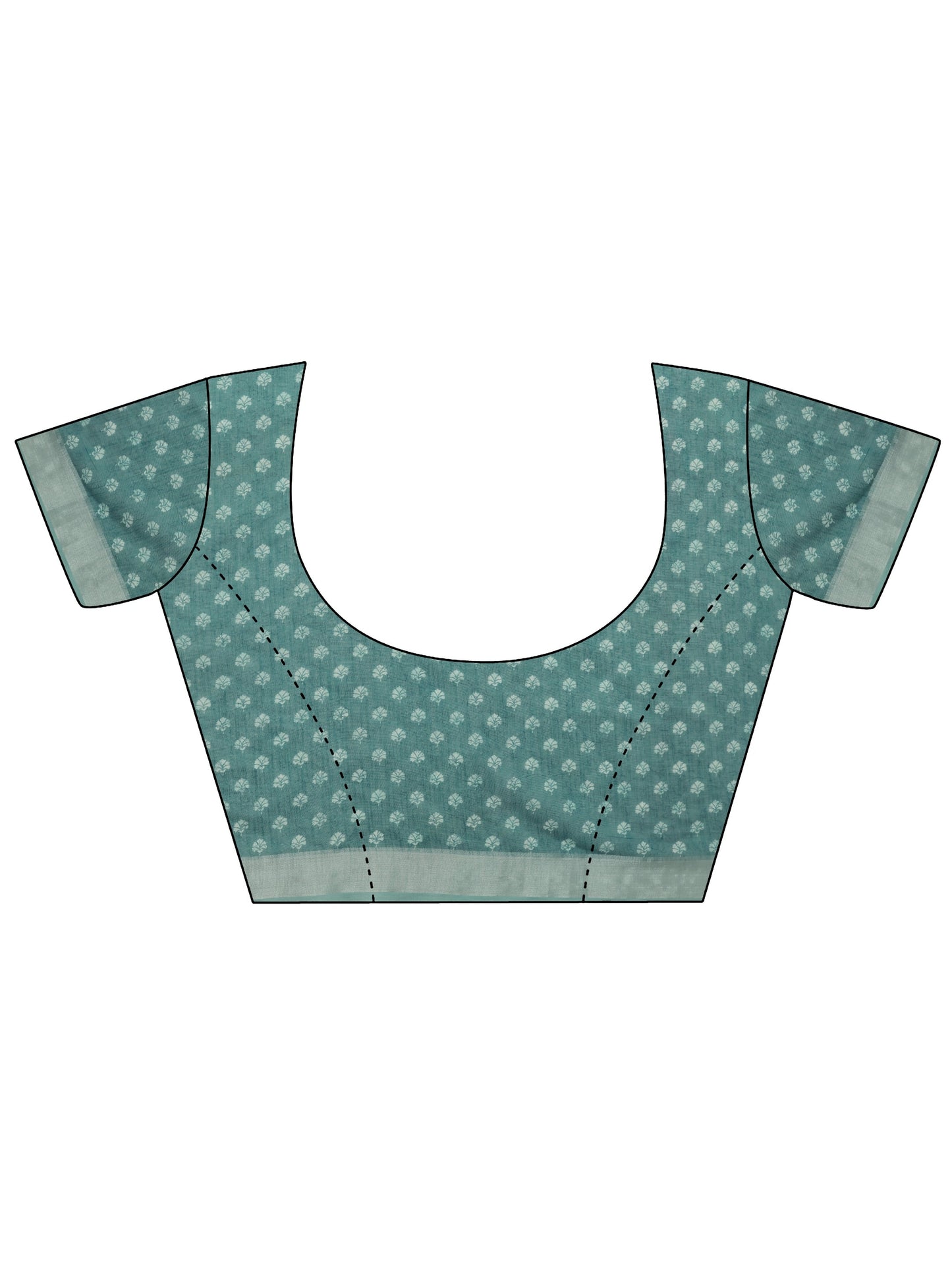 Blue Printed Cotton Blend Saree With Unstitched Blouse Piece