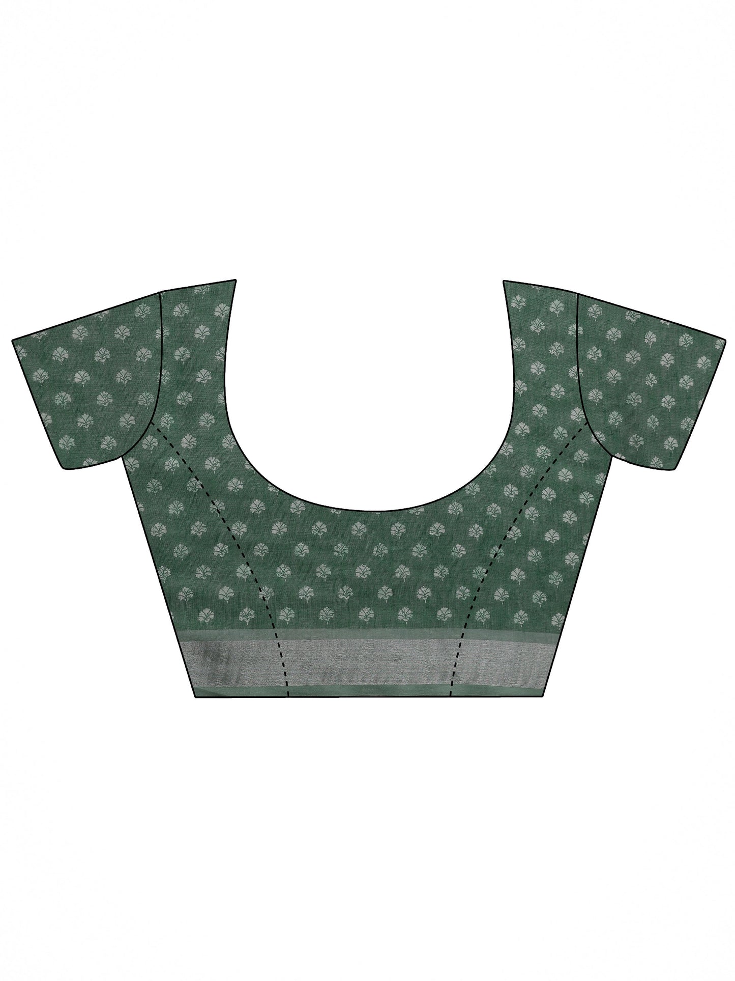 Green Printed Cotton Blend Saree With Unstitched Blouse Piece