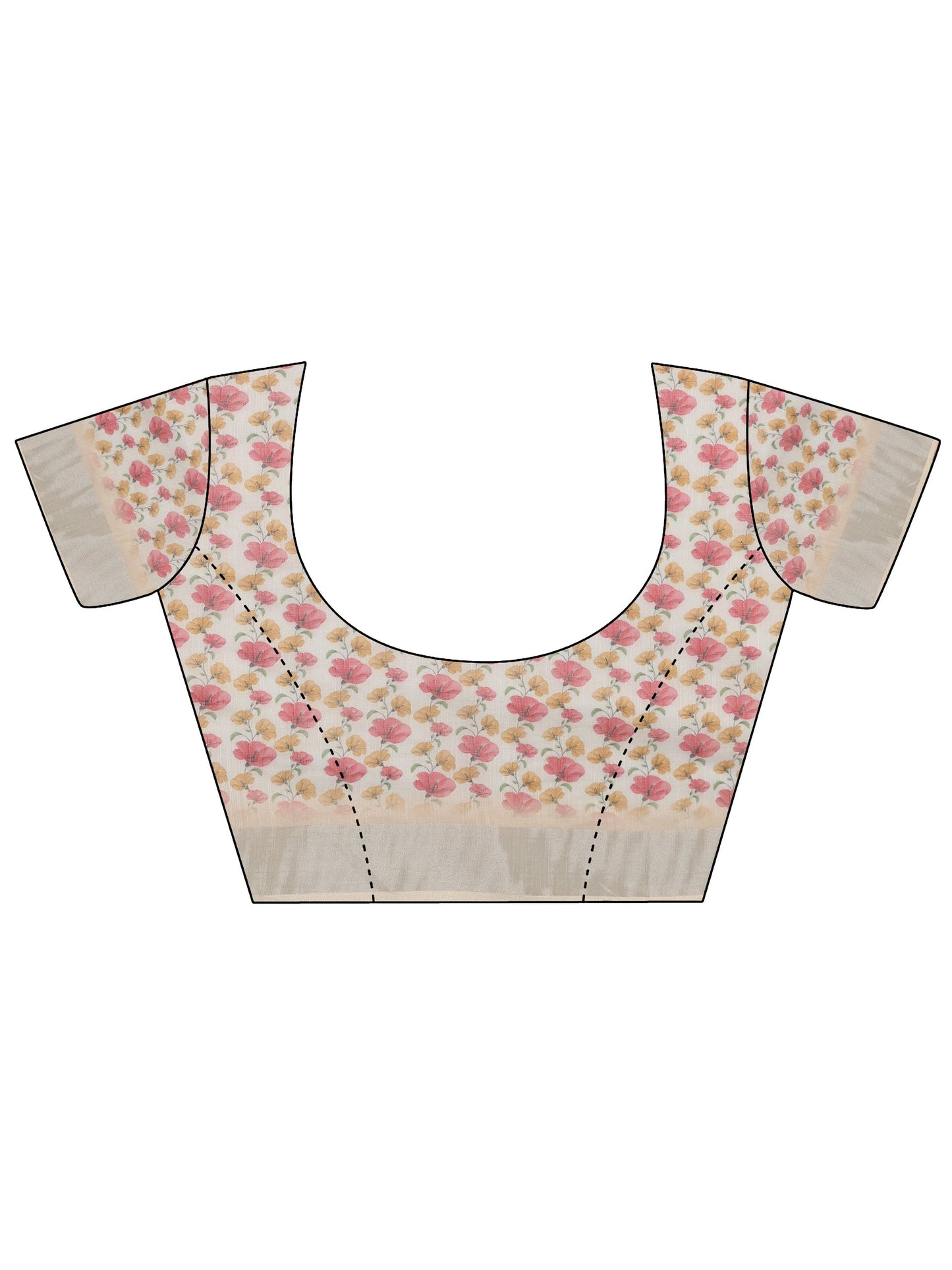 Off White Printed Cotton Blend Saree With Unstitched Blouse Piece