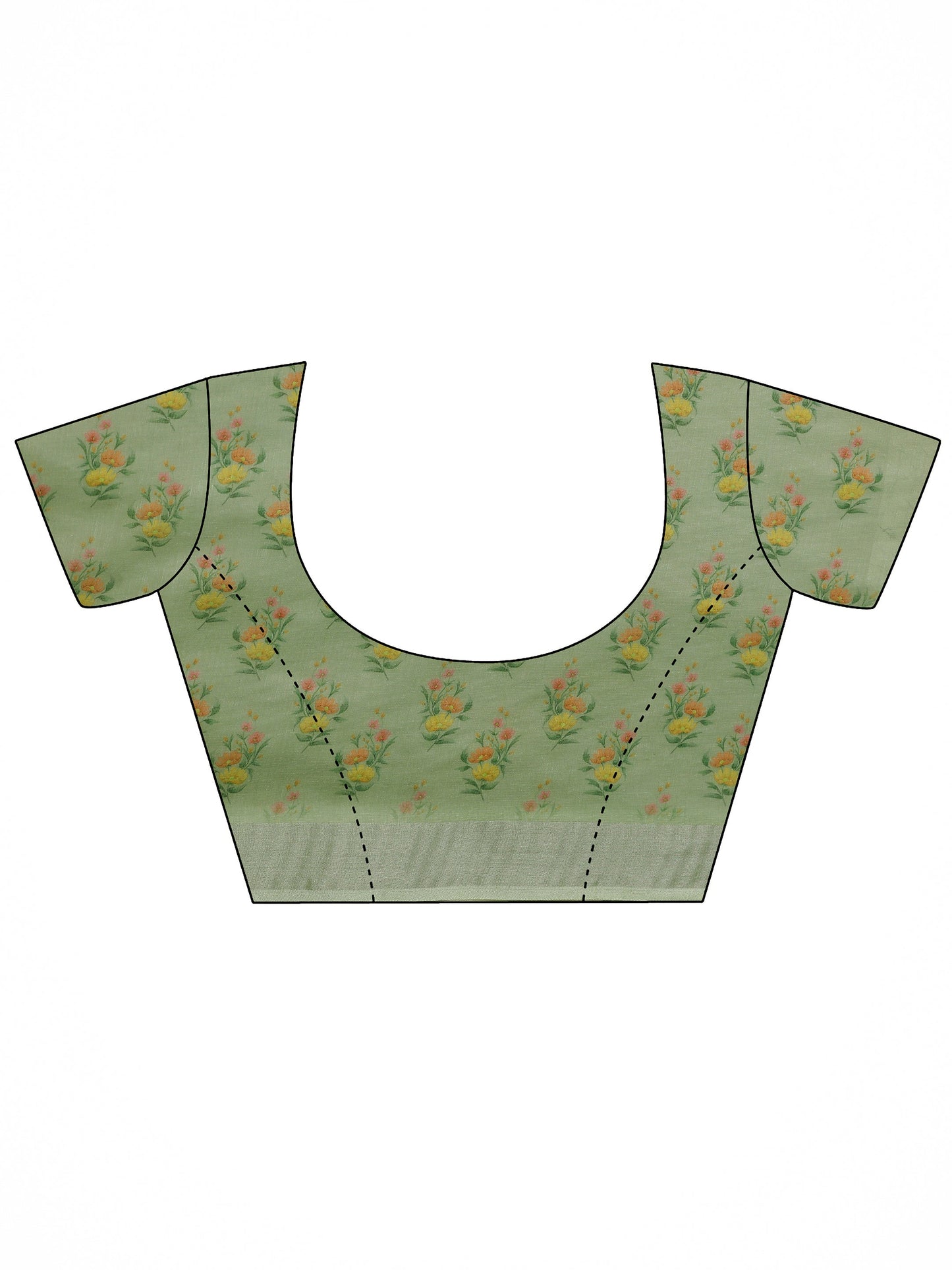 Green Printed Cotton Blend Saree With Unstitched Blouse Piece