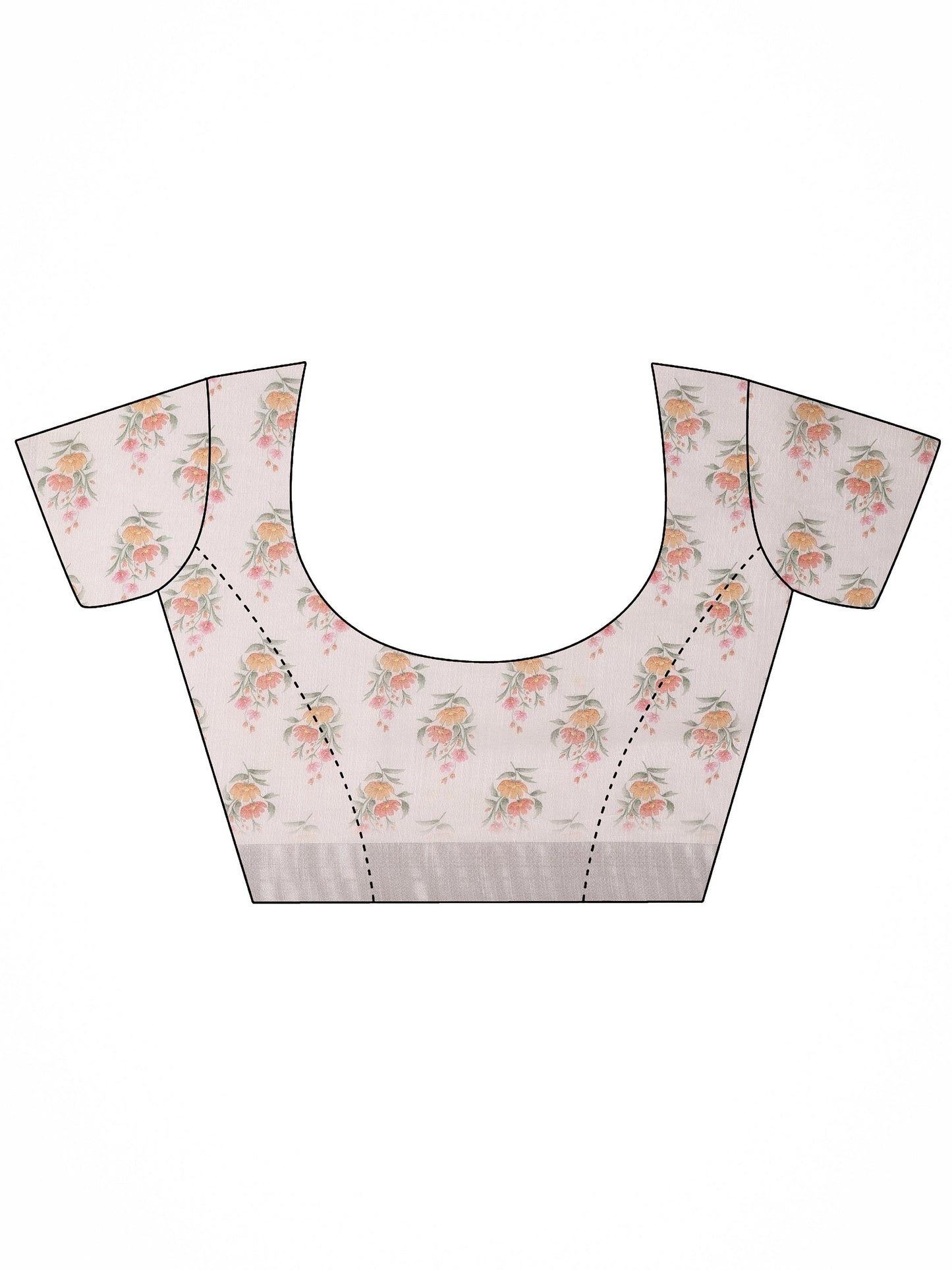 White Printed Cotton Blend Saree With Unstitched Blouse Piece