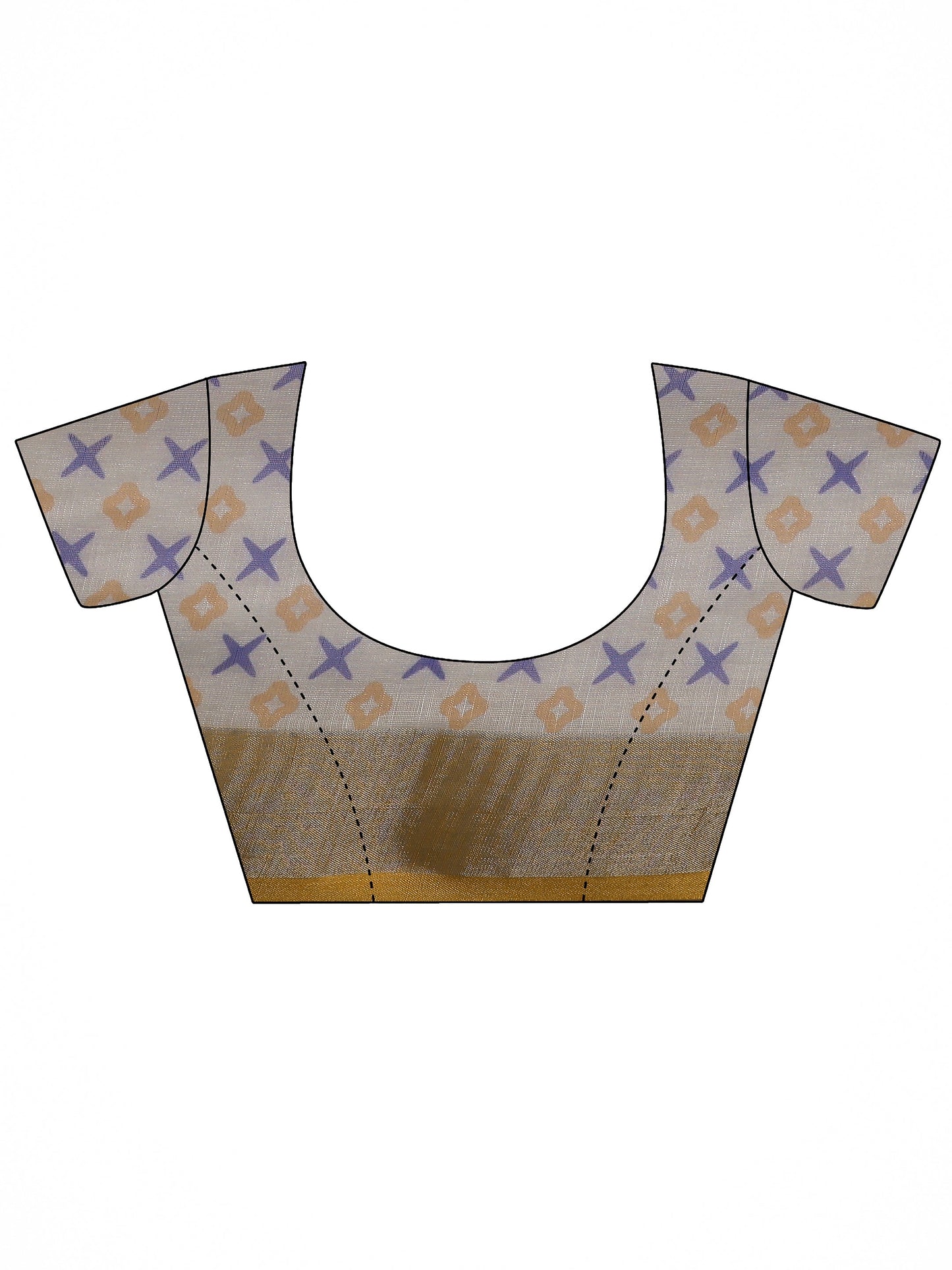 White Printed Cotton Blend Saree With Unstitched Blouse Piece