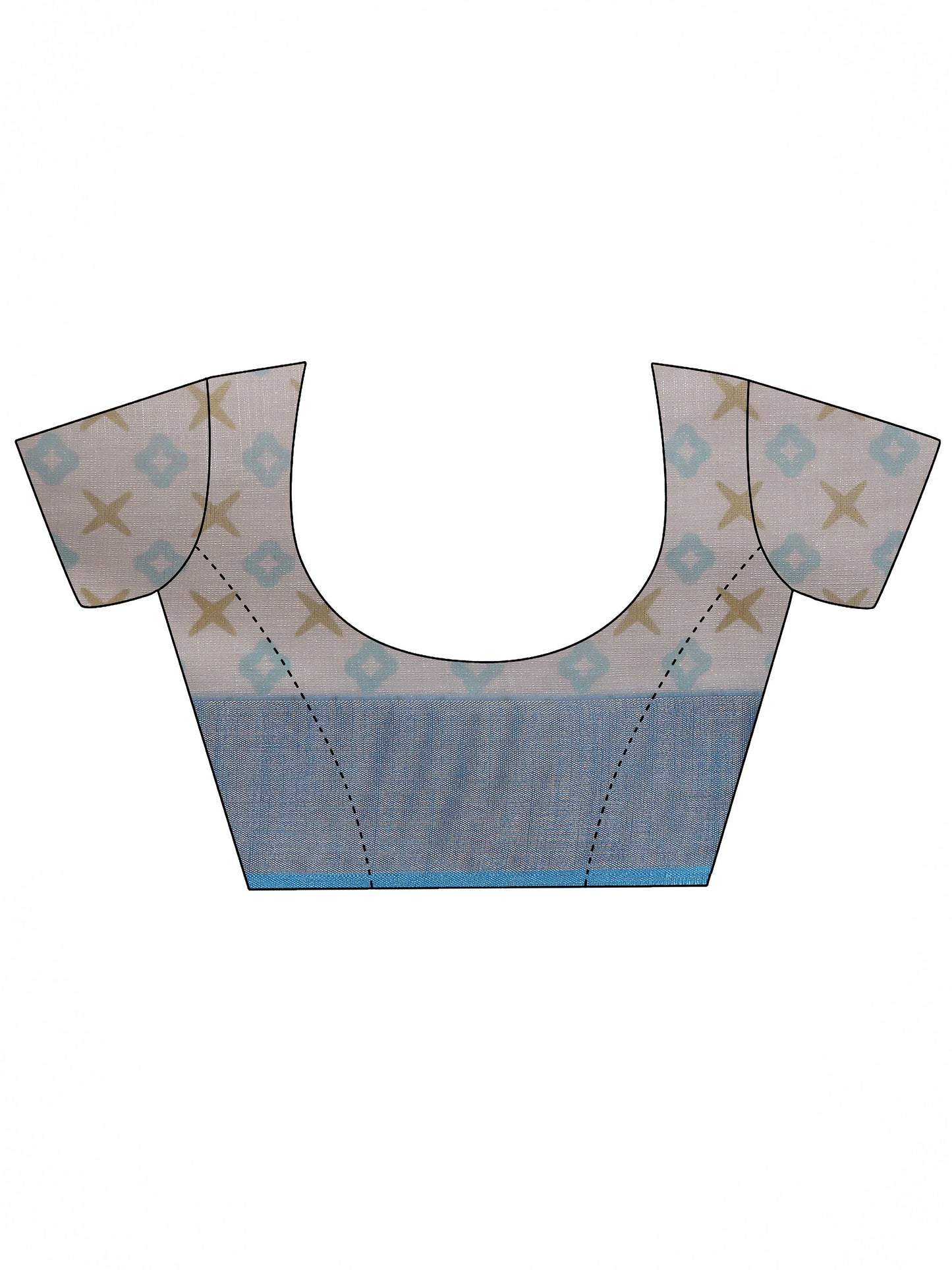 White Printed Cotton Blend Saree With Unstitched Blouse Piece