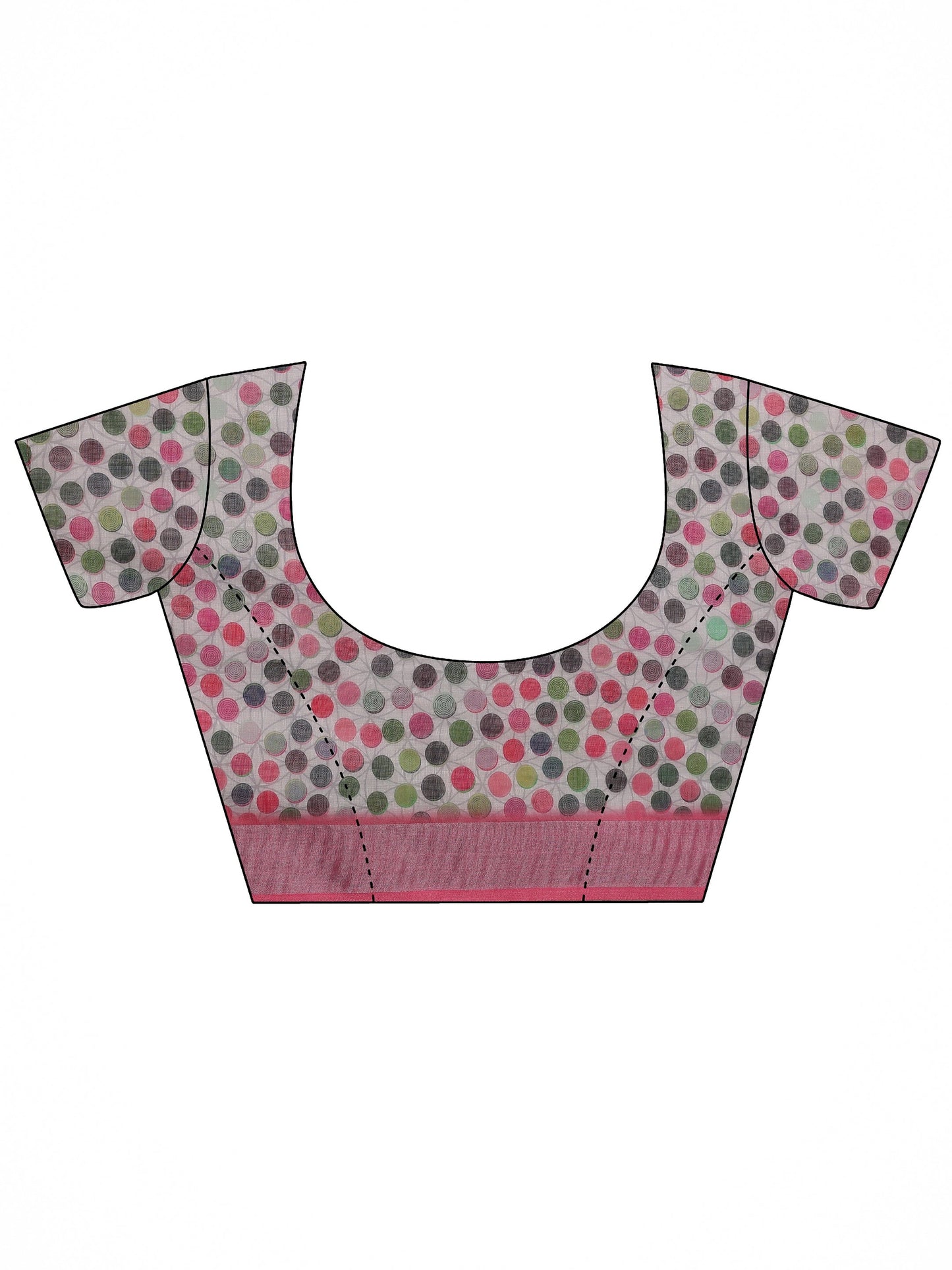 White Printed Cotton Blend Saree With Unstitched Blouse Piece