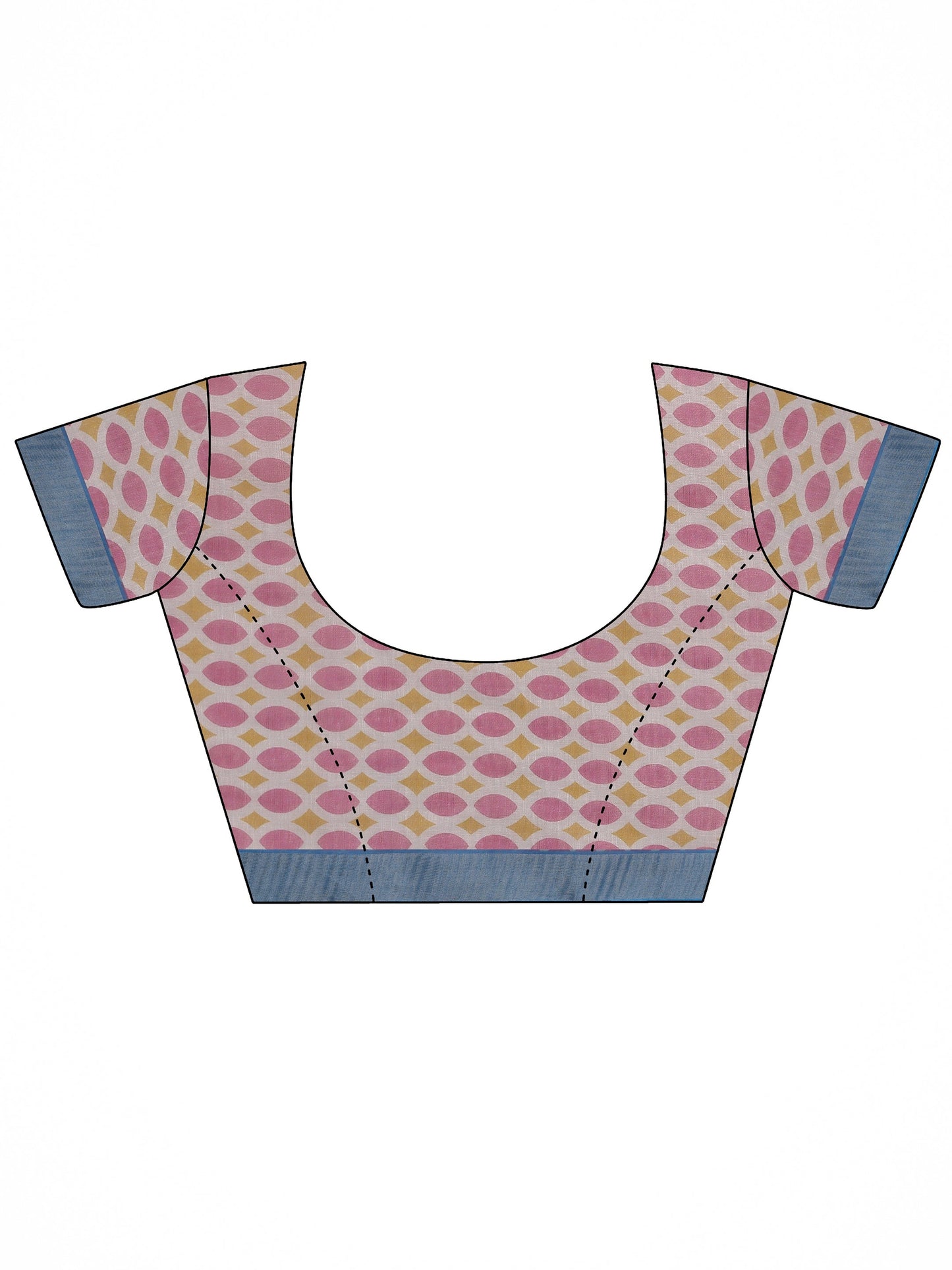 White Printed Cotton Blend Saree With Unstitched Blouse Piece