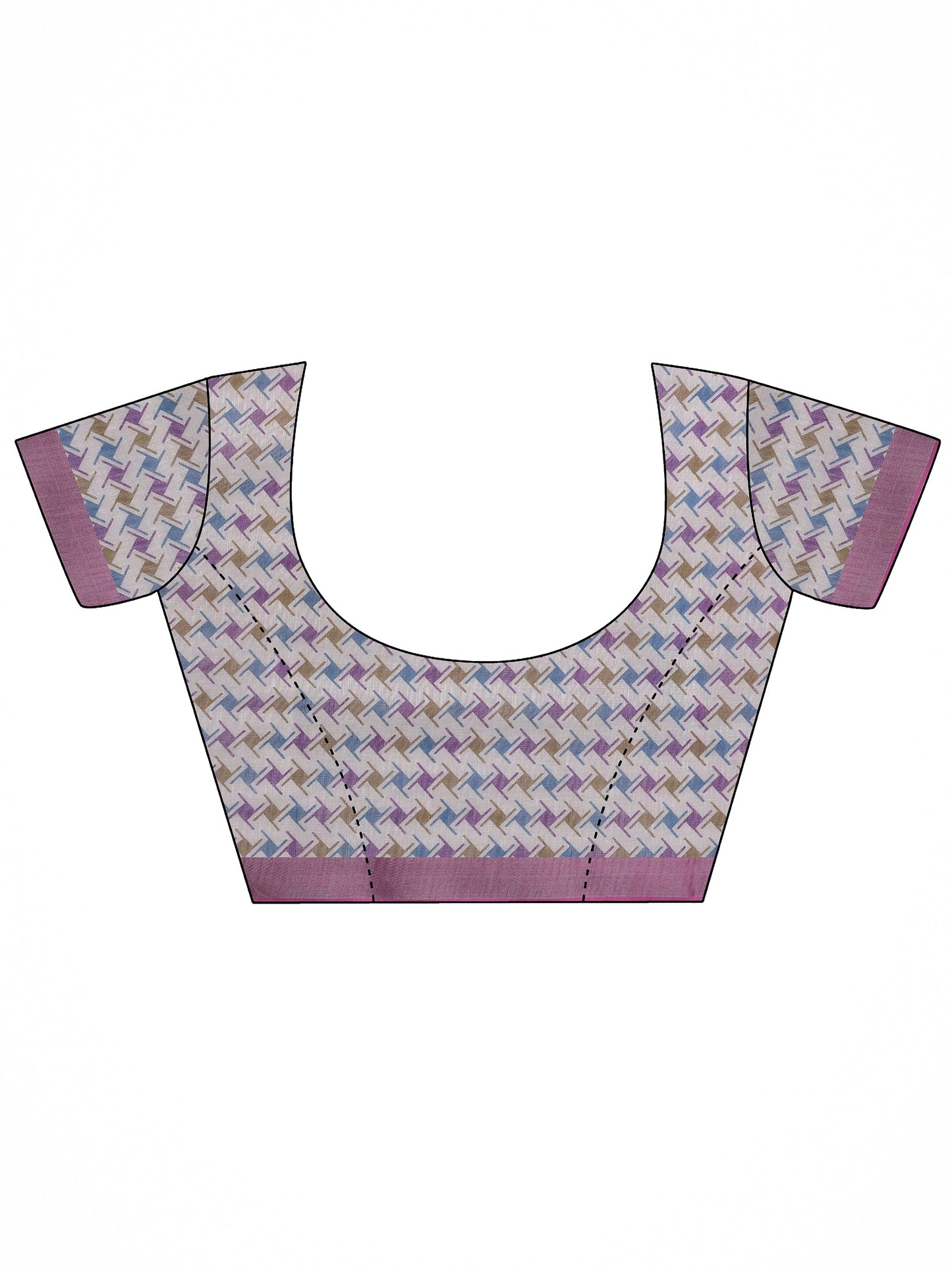 White Printed Cotton Blend Saree With Unstitched Blouse Piece