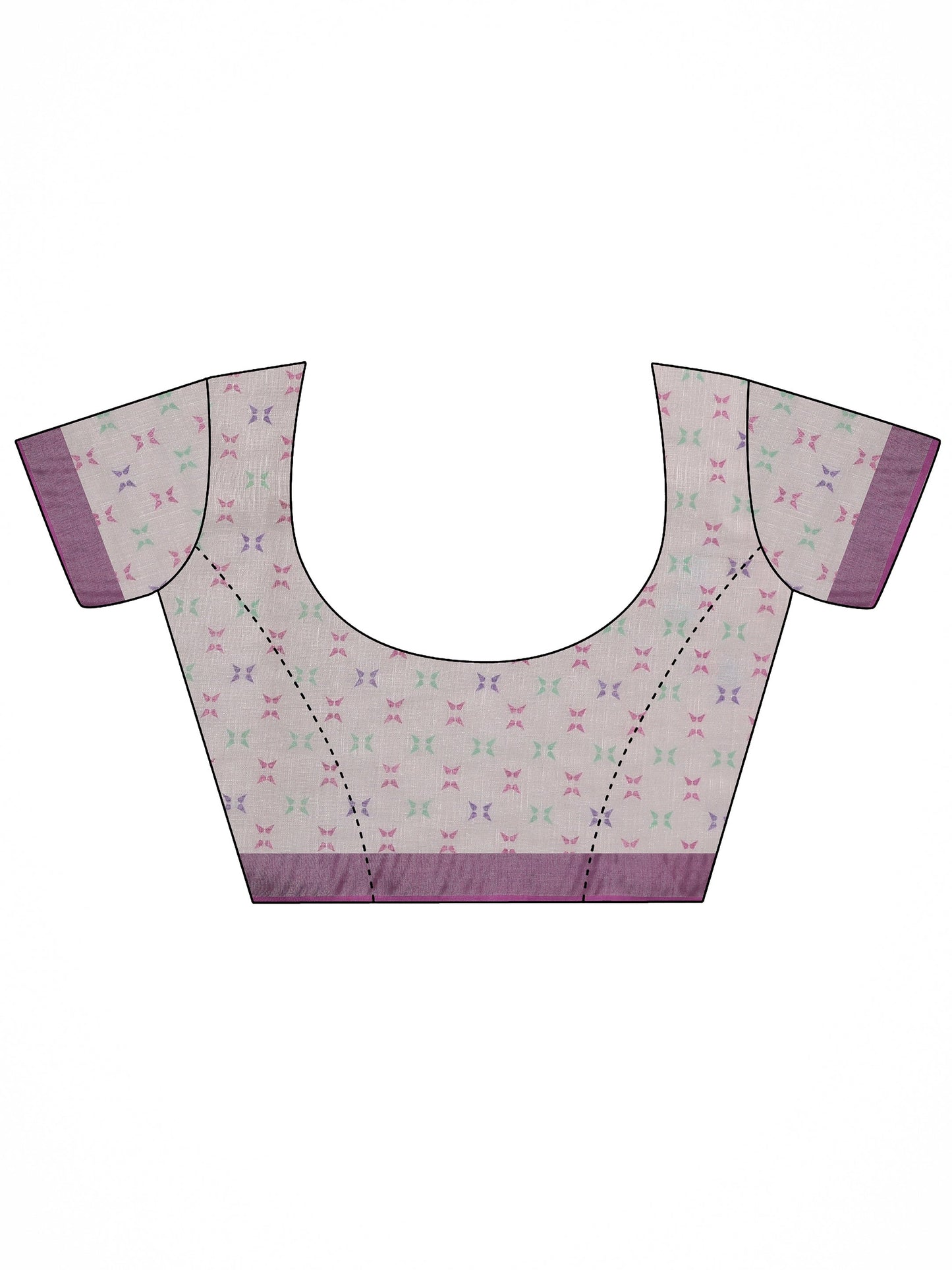 White Printed Cotton Blend Saree With Unstitched Blouse Piece