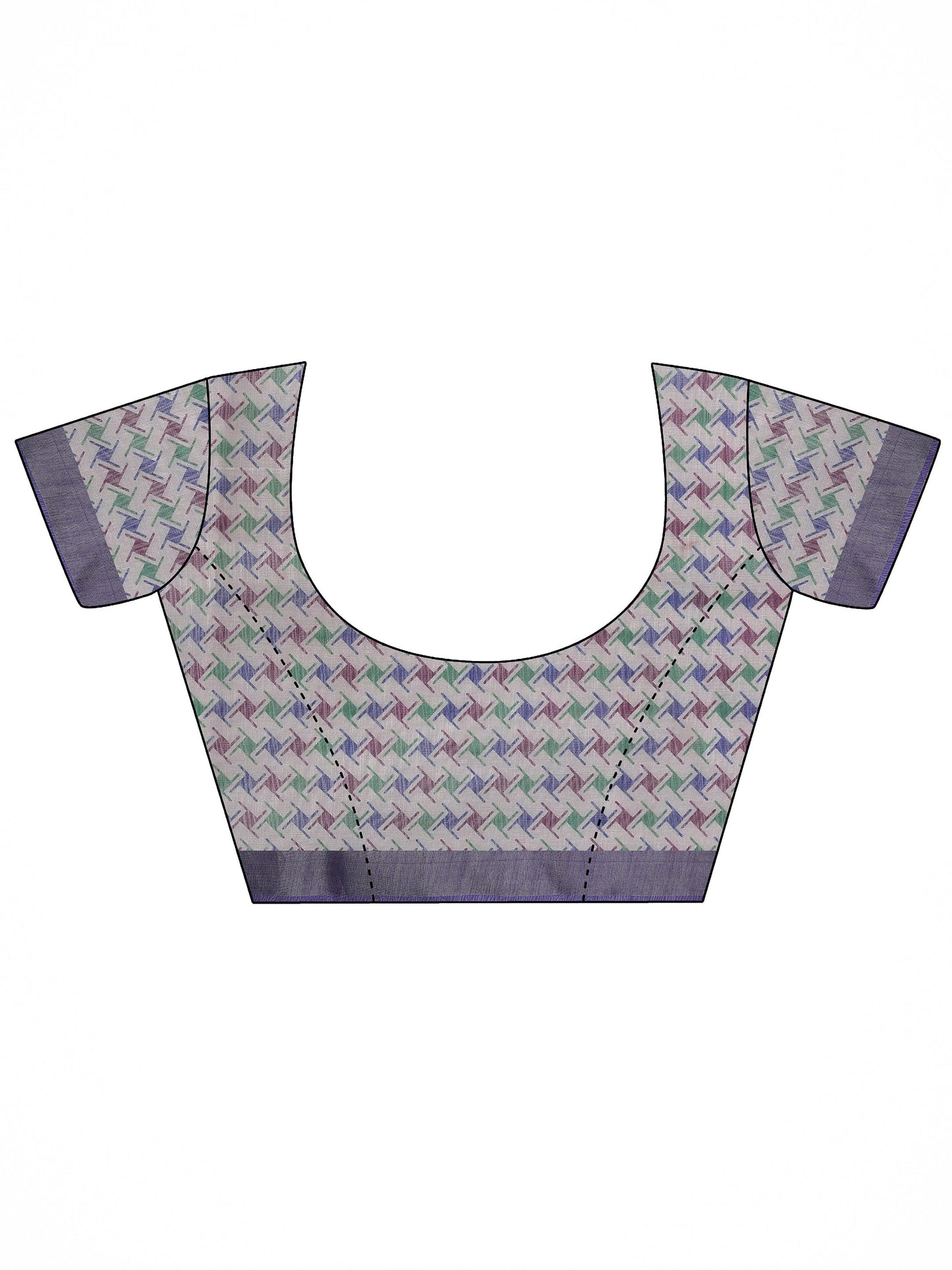 White Printed Cotton Blend Saree With Unstitched Blouse Piece